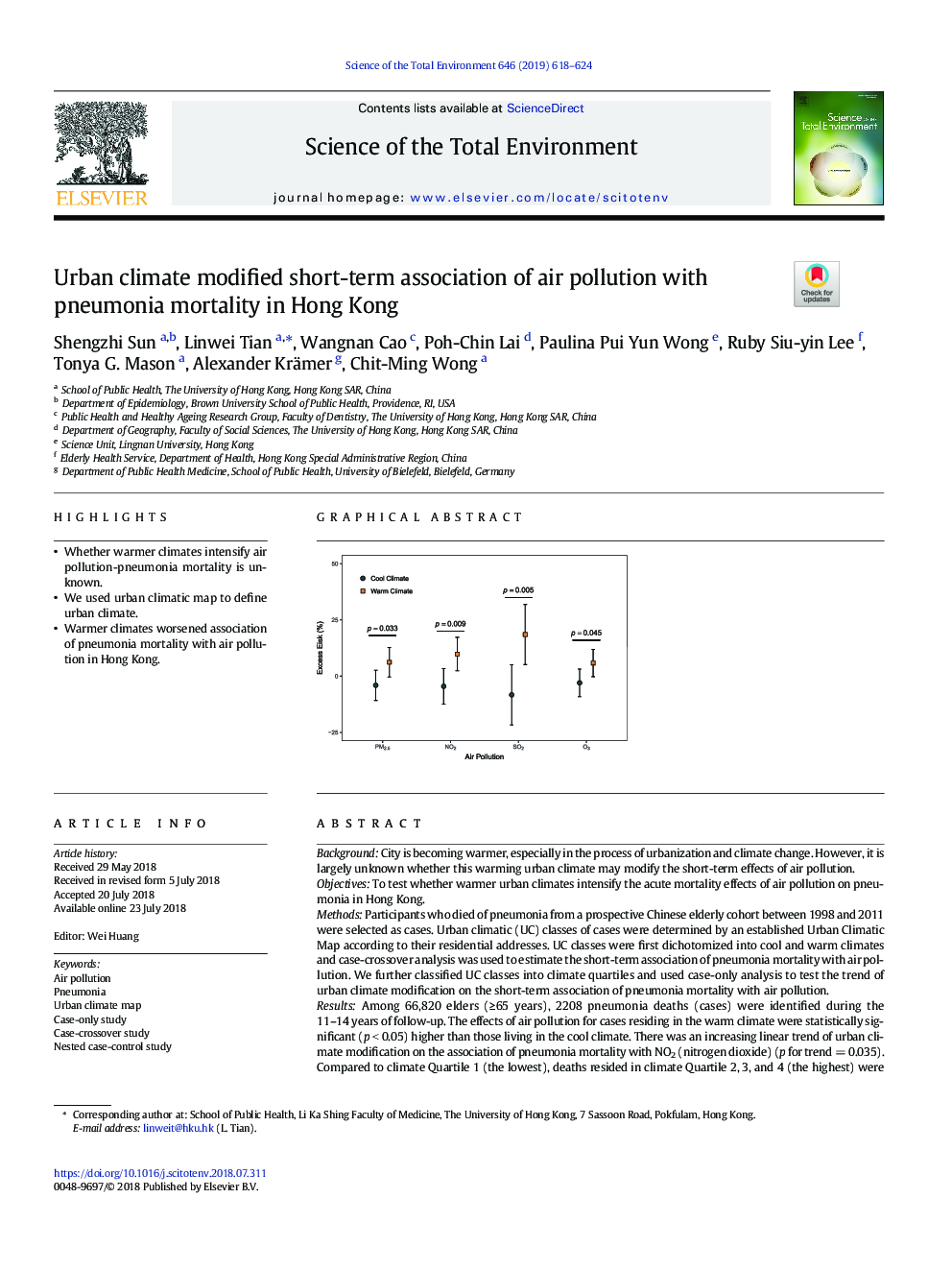 Urban climate modified short-term association of air pollution with pneumonia mortality in Hong Kong