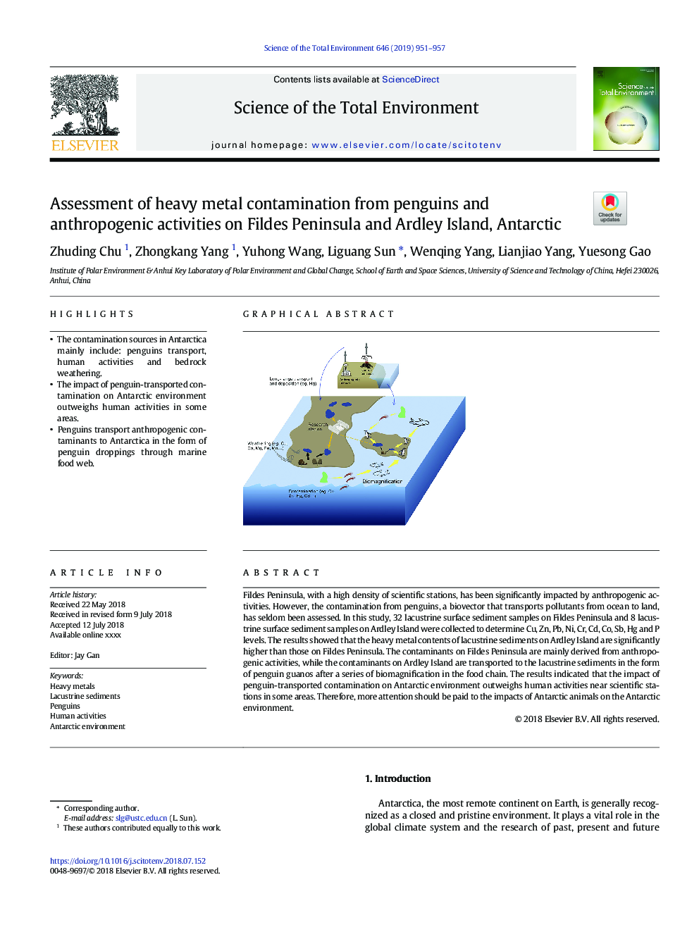 Assessment of heavy metal contamination from penguins and anthropogenic activities on Fildes Peninsula and Ardley Island, Antarctic