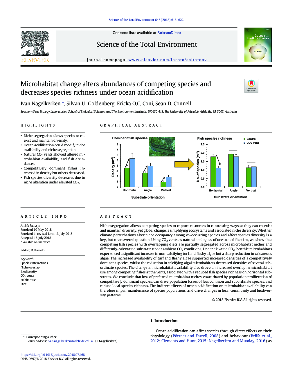 Microhabitat change alters abundances of competing species and decreases species richness under ocean acidification