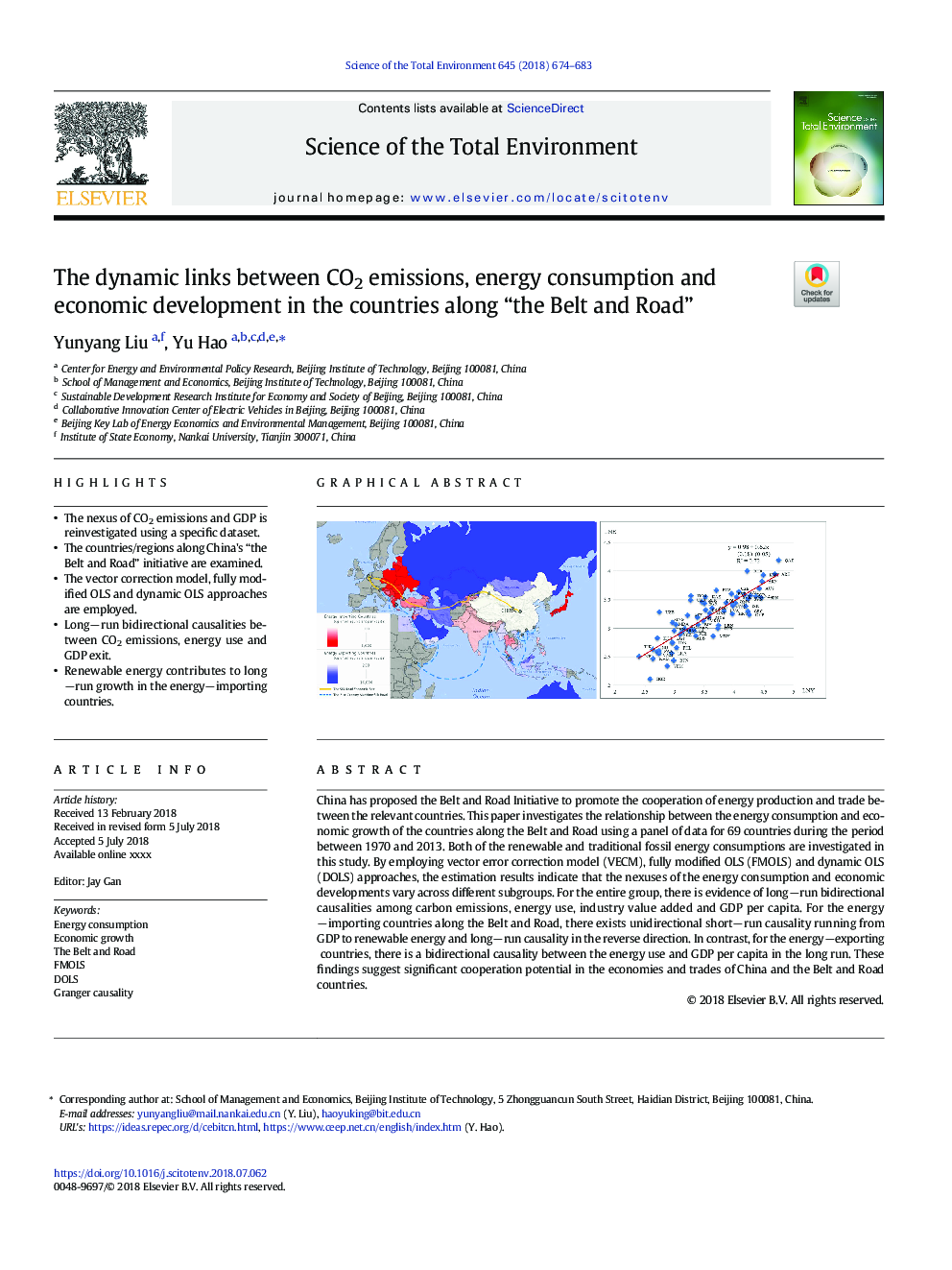 The dynamic links between CO2 emissions, energy consumption and economic development in the countries along “the Belt and Road”