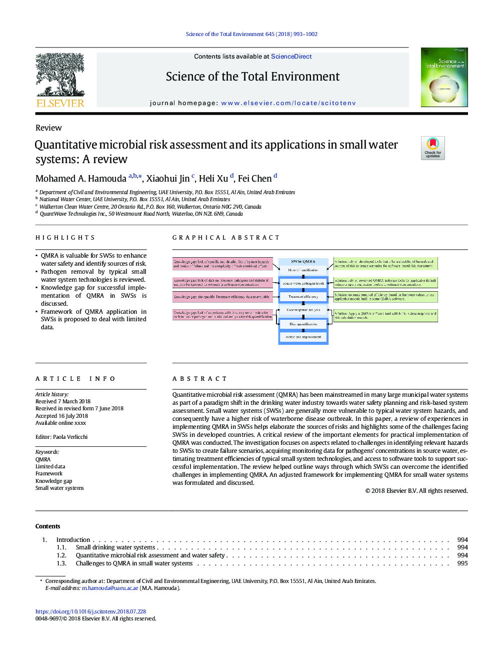 Quantitative microbial risk assessment and its applications in small water systems: A review