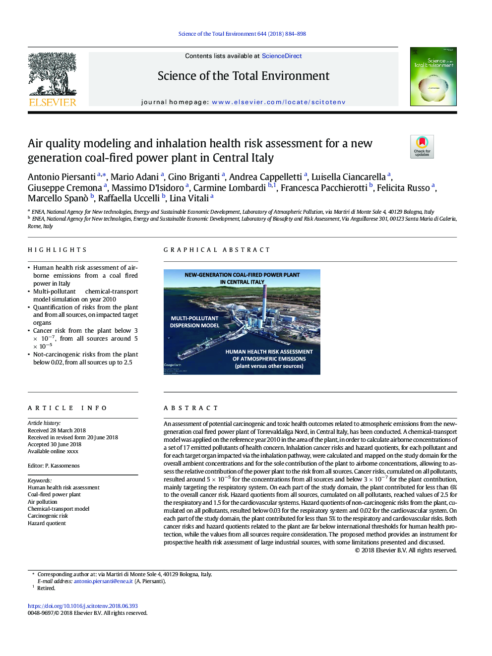 Air quality modeling and inhalation health risk assessment for a new generation coal-fired power plant in Central Italy