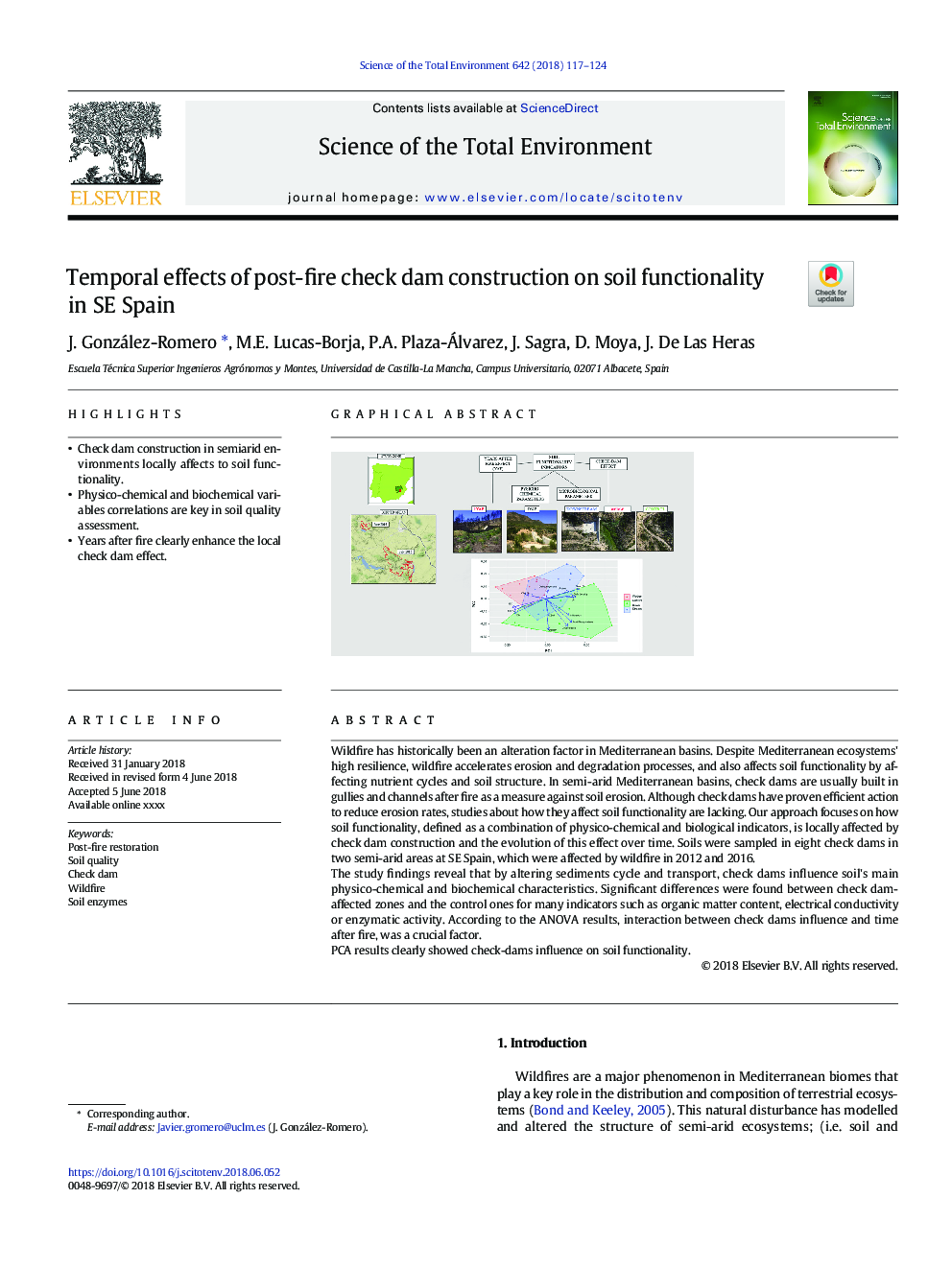 Temporal effects of post-fire check dam construction on soil functionality in SE Spain