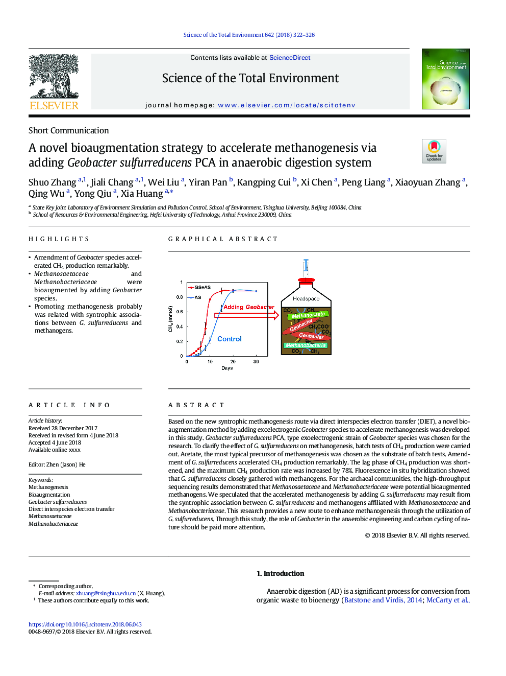 A novel bioaugmentation strategy to accelerate methanogenesis via adding Geobacter sulfurreducens PCA in anaerobic digestion system