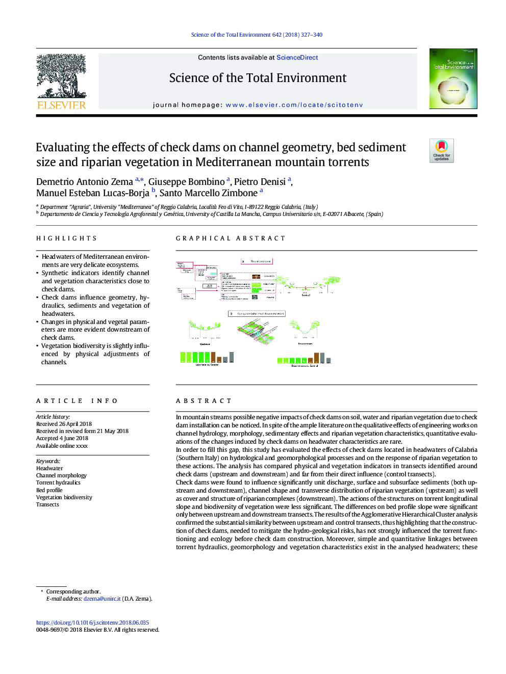 Evaluating the effects of check dams on channel geometry, bed sediment size and riparian vegetation in Mediterranean mountain torrents