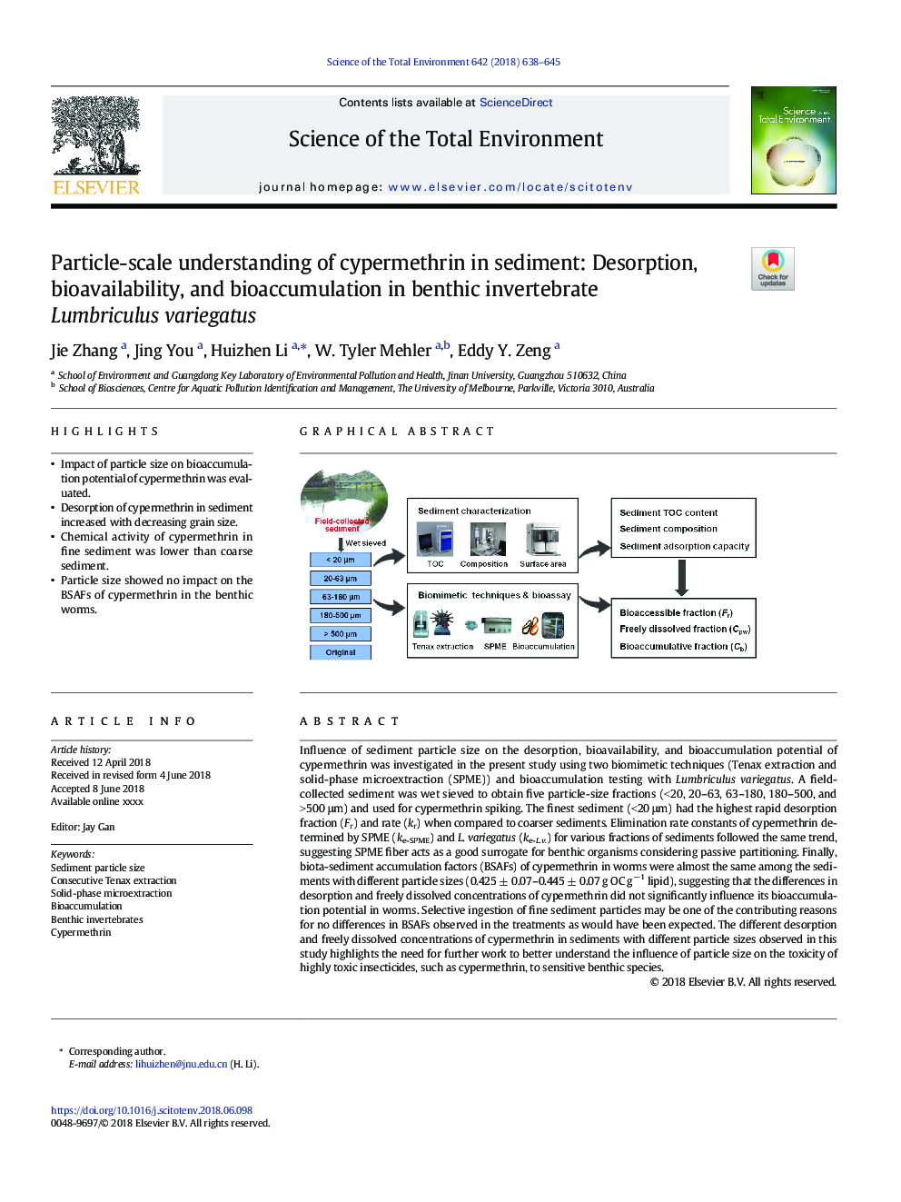 Particle-scale understanding of cypermethrin in sediment: Desorption, bioavailability, and bioaccumulation in benthic invertebrate Lumbriculus variegatus