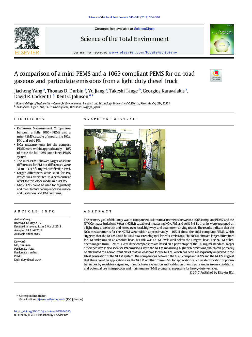 A comparison of a mini-PEMS and a 1065 compliant PEMS for on-road gaseous and particulate emissions from a light duty diesel truck