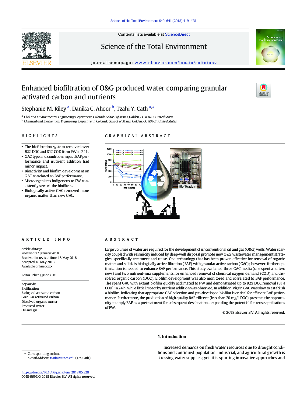 Enhanced biofiltration of O&G produced water comparing granular activated carbon and nutrients