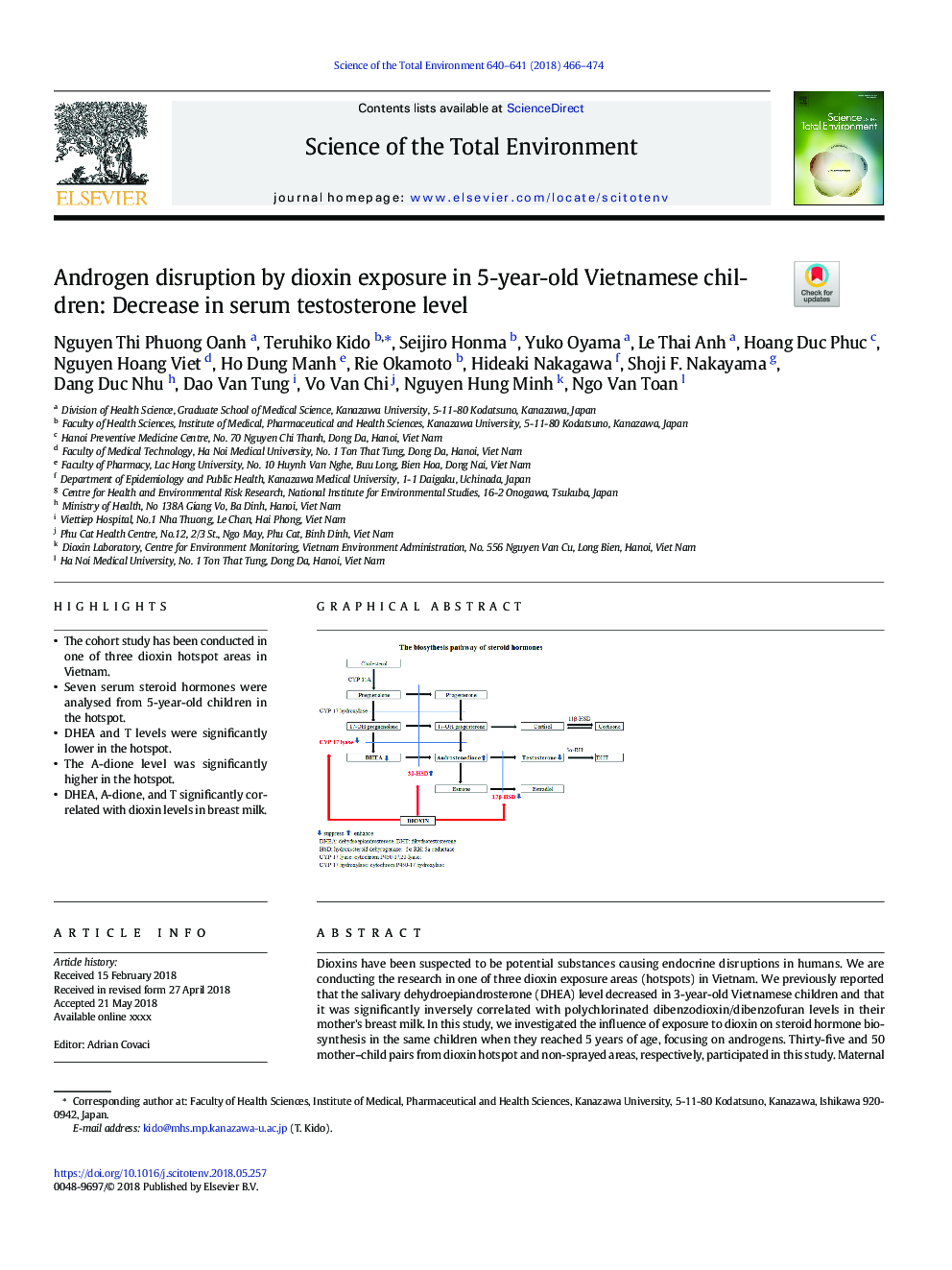 Androgen disruption by dioxin exposure in 5-year-old Vietnamese children: Decrease in serum testosterone level