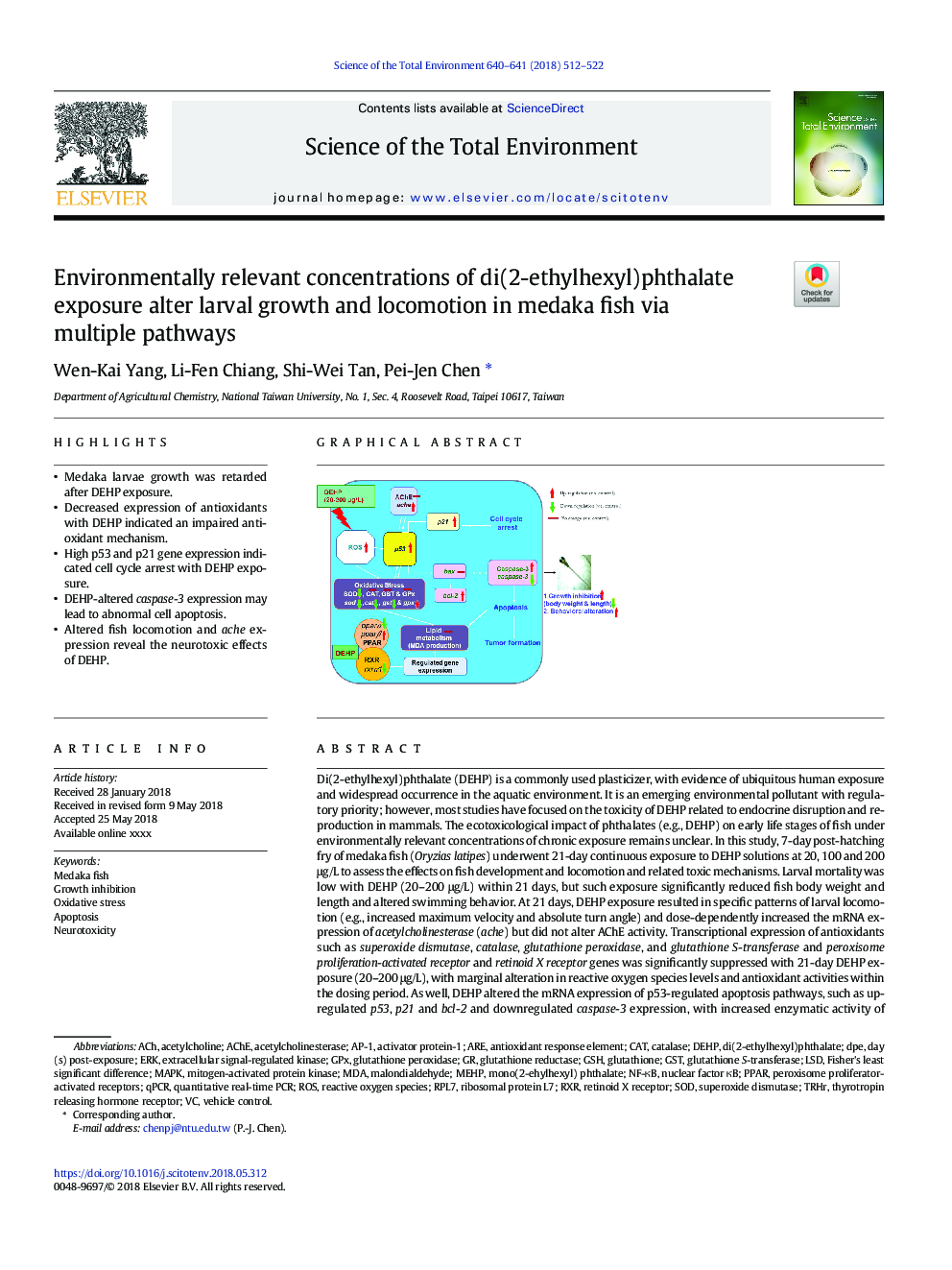 Environmentally relevant concentrations of di(2-ethylhexyl)phthalate exposure alter larval growth and locomotion in medaka fish via multiple pathways