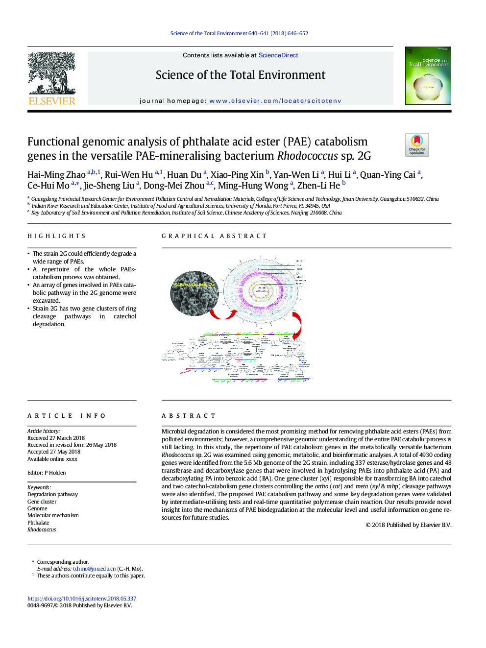 Functional genomic analysis of phthalate acid ester (PAE) catabolism genes in the versatile PAE-mineralising bacterium Rhodococcus sp. 2G