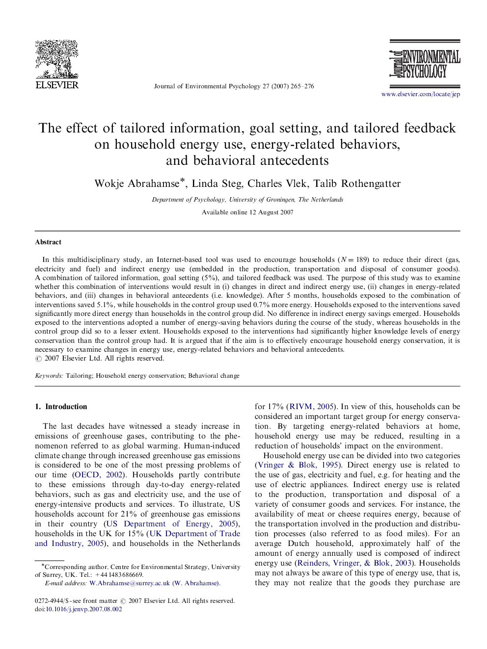 The effect of tailored information, goal setting, and tailored feedback on household energy use, energy-related behaviors, and behavioral antecedents