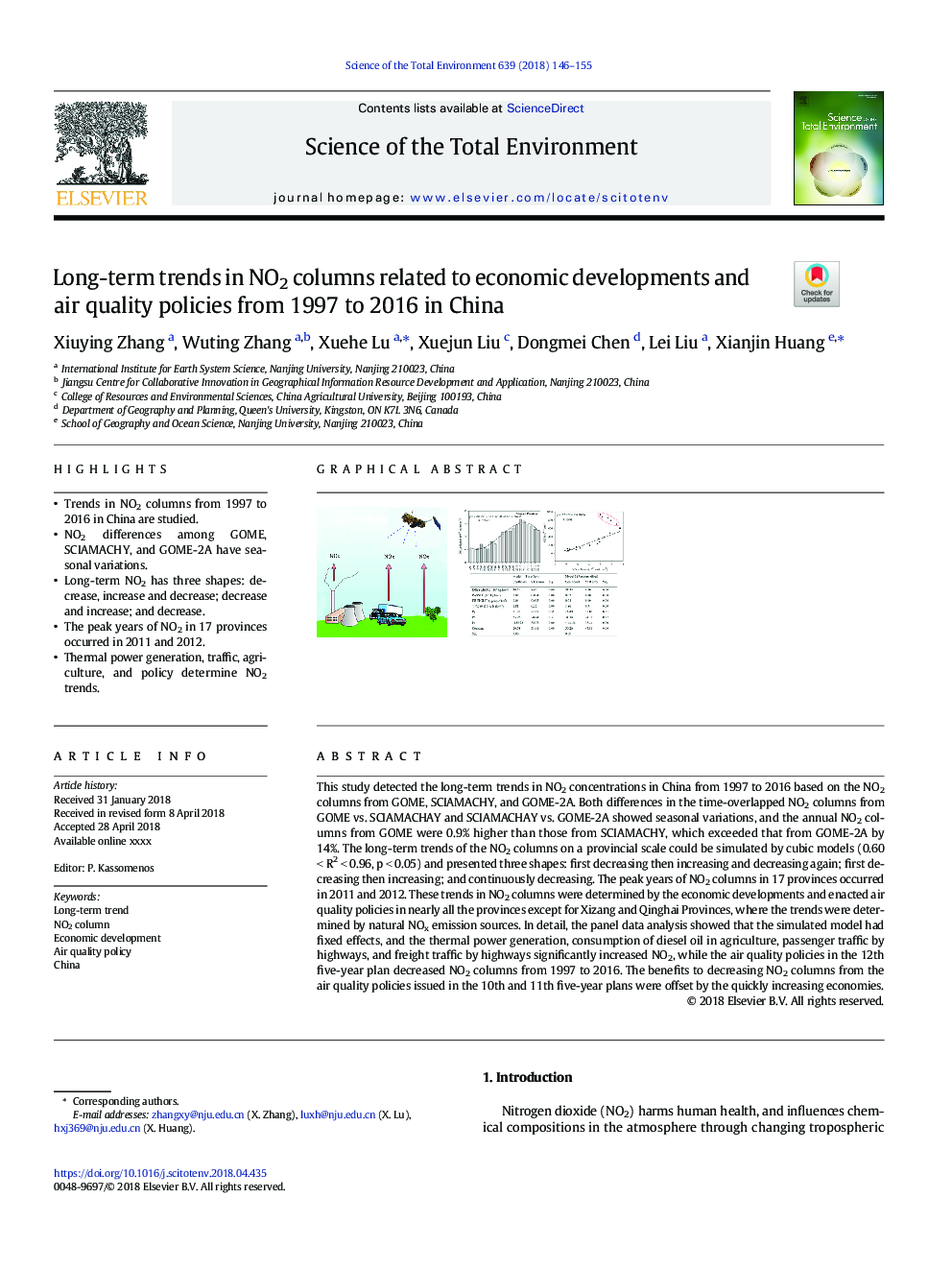 Long-term trends in NO2 columns related to economic developments and air quality policies from 1997 to 2016 in China