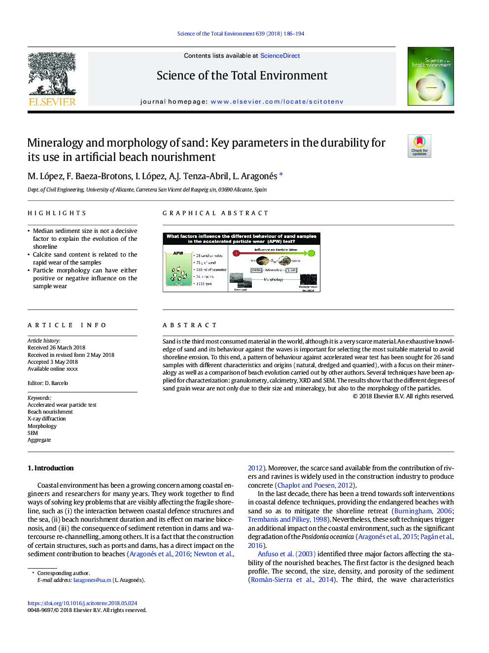 Mineralogy and morphology of sand: Key parameters in the durability for its use in artificial beach nourishment