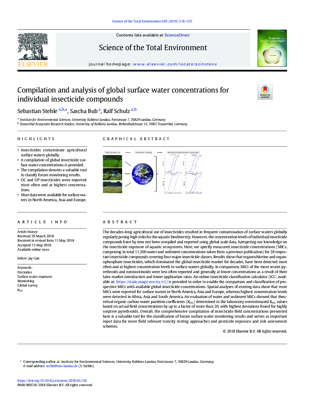 جمع آوری و تجزیه و تحلیل غلظت آب سطحی جهانی برای ترکیبات حشره کش فرد 