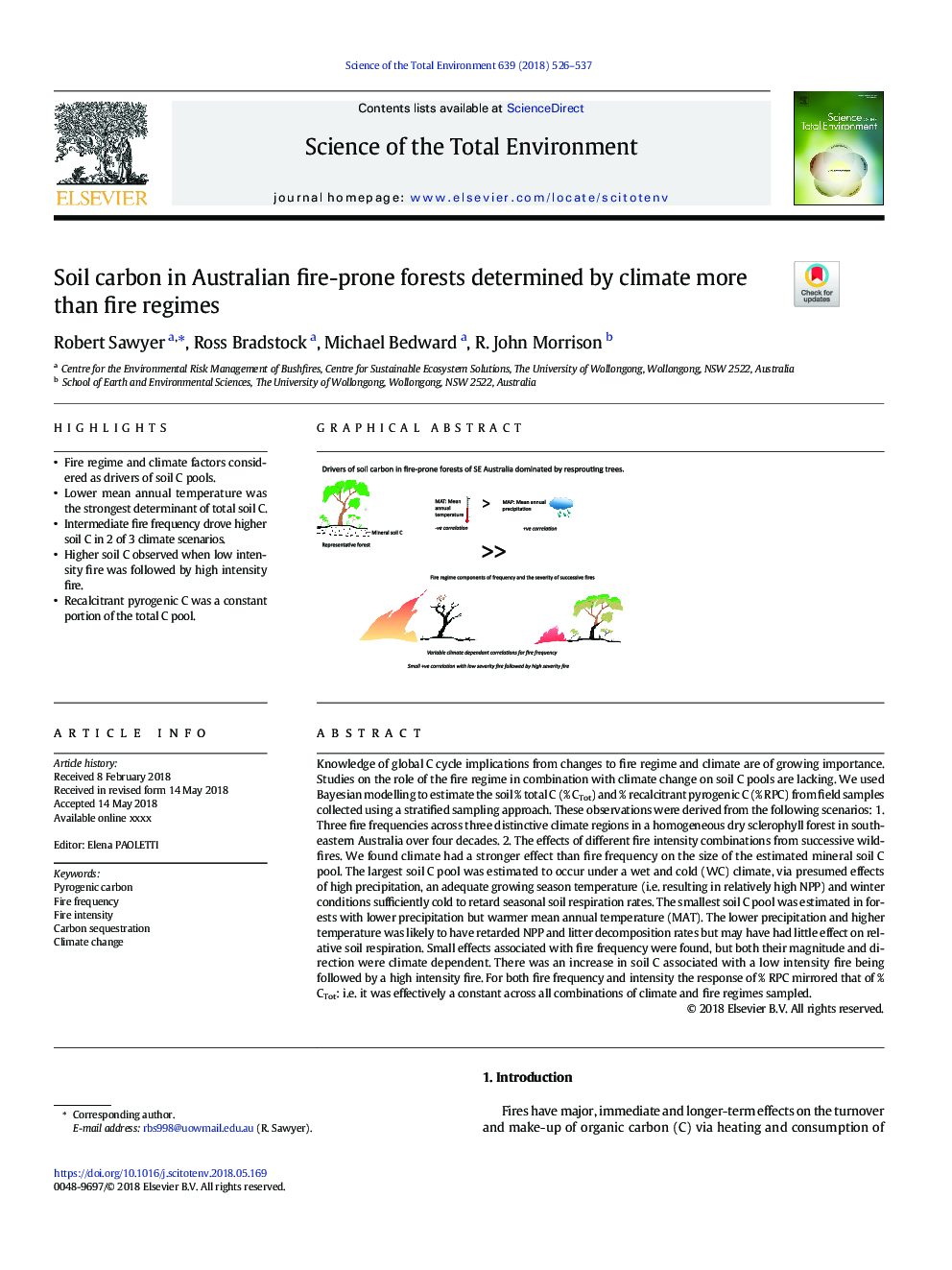 Soil carbon in Australian fire-prone forests determined by climate more than fire regimes