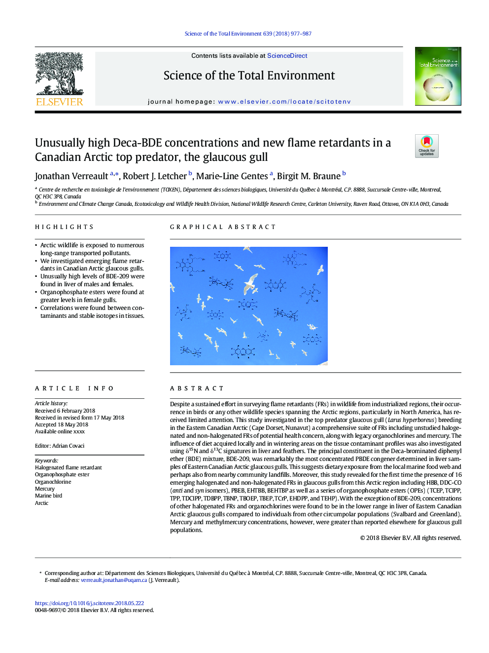 Unusually high Deca-BDE concentrations and new flame retardants in a Canadian Arctic top predator, the glaucous gull