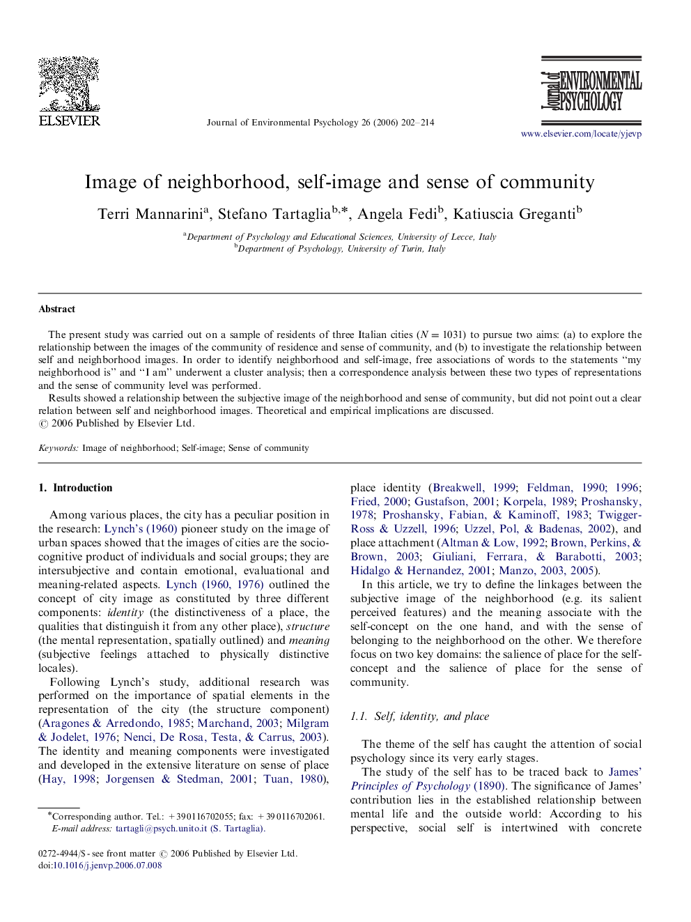 Image of neighborhood, self-image and sense of community