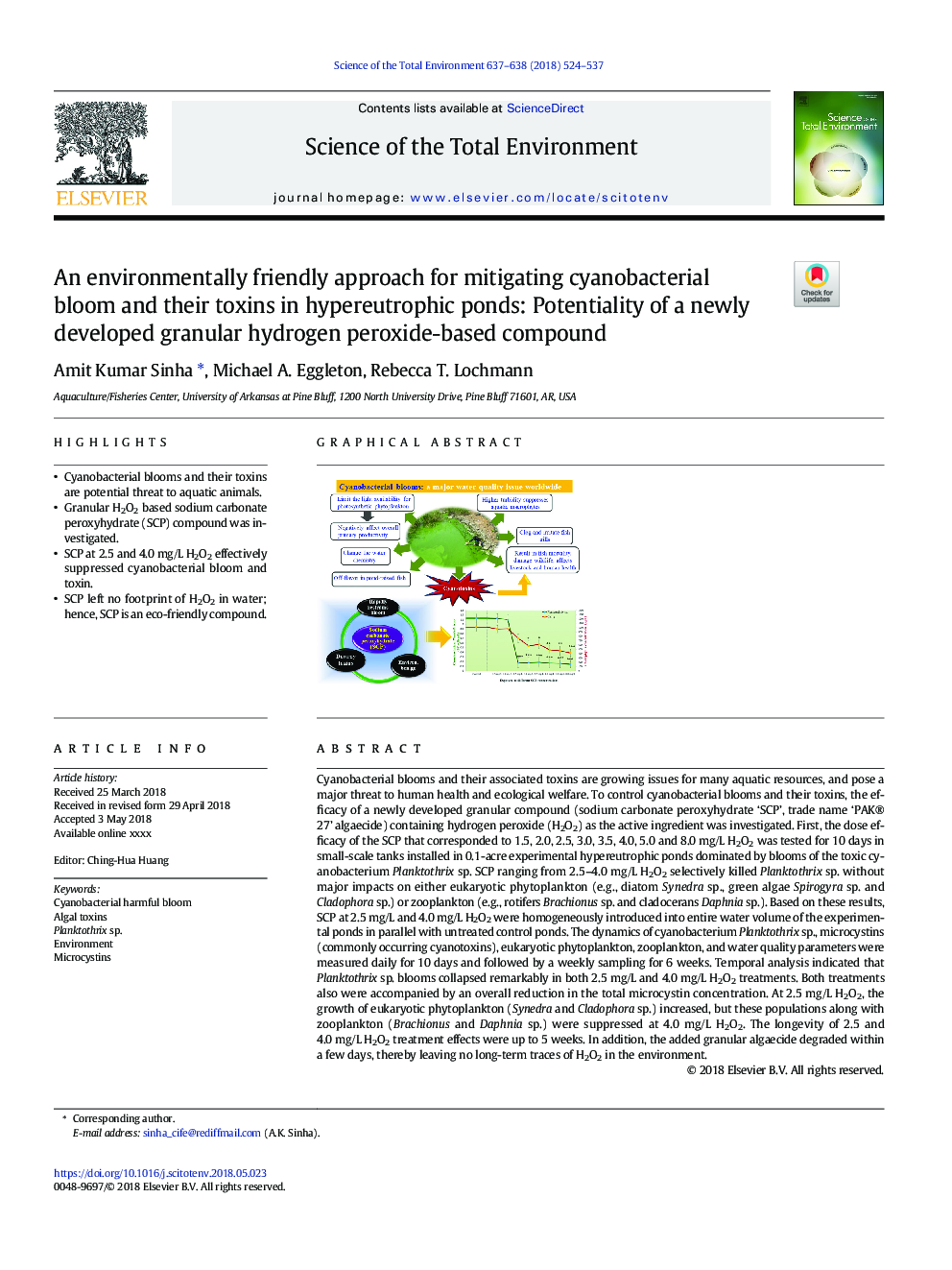 An environmentally friendly approach for mitigating cyanobacterial bloom and their toxins in hypereutrophic ponds: Potentiality of a newly developed granular hydrogen peroxide-based compound