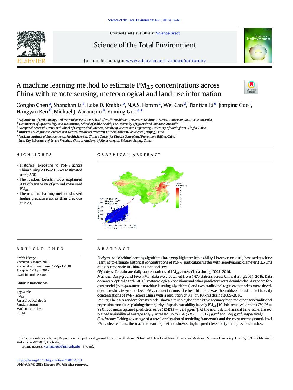A machine learning method to estimate PM2.5 concentrations across China with remote sensing, meteorological and land use information
