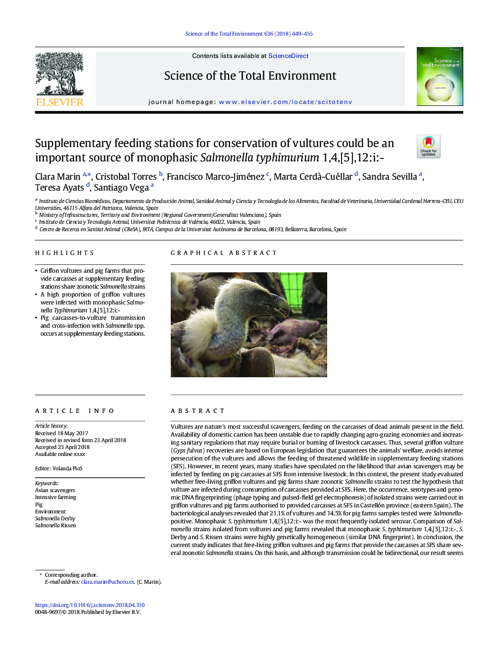 Supplementary feeding stations for conservation of vultures could be an important source of monophasic Salmonella typhimurium 1,4,[5],12:i:-