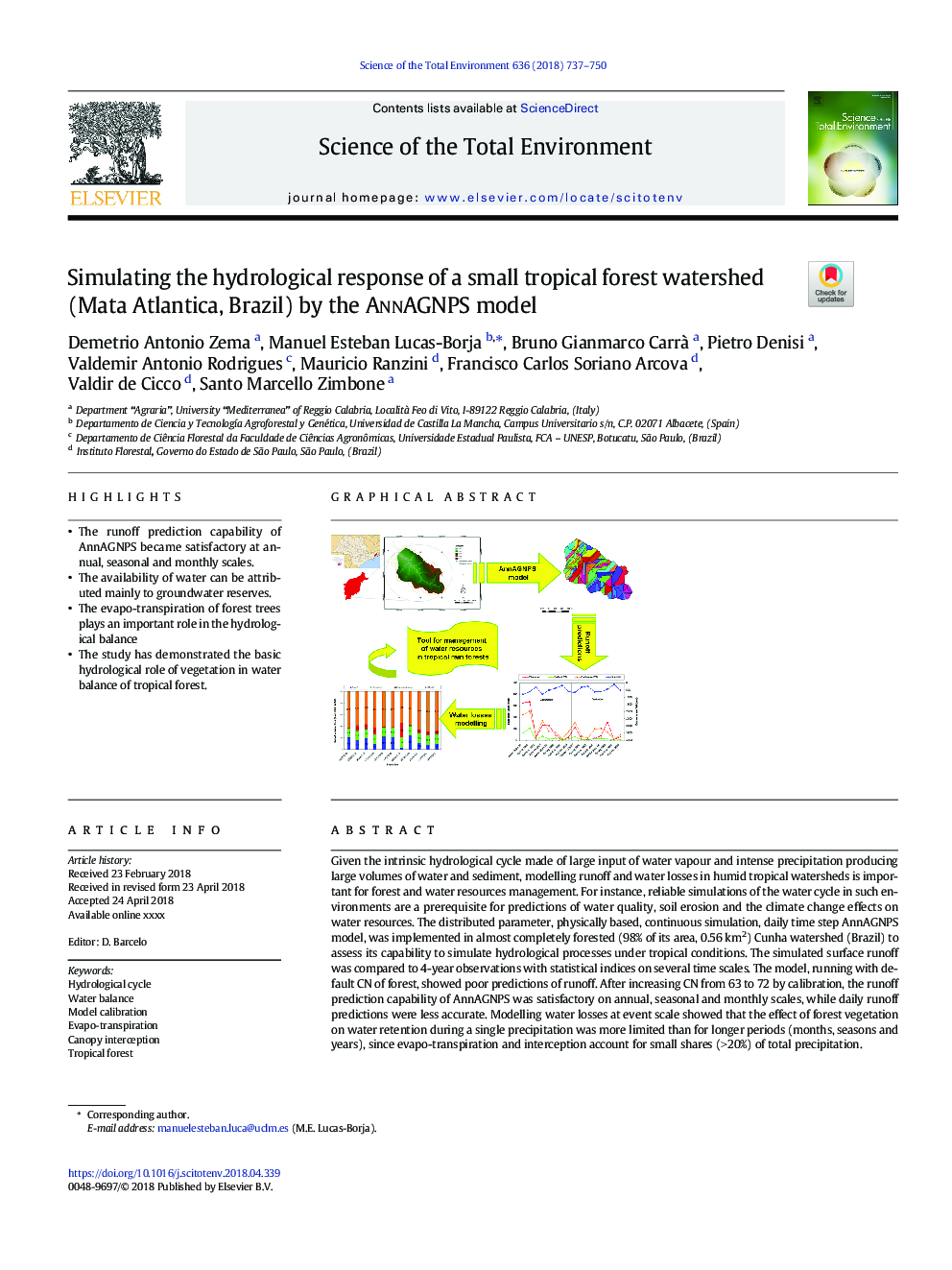 Simulating the hydrological response of a small tropical forest watershed (Mata Atlantica, Brazil) by the AnnAGNPS model