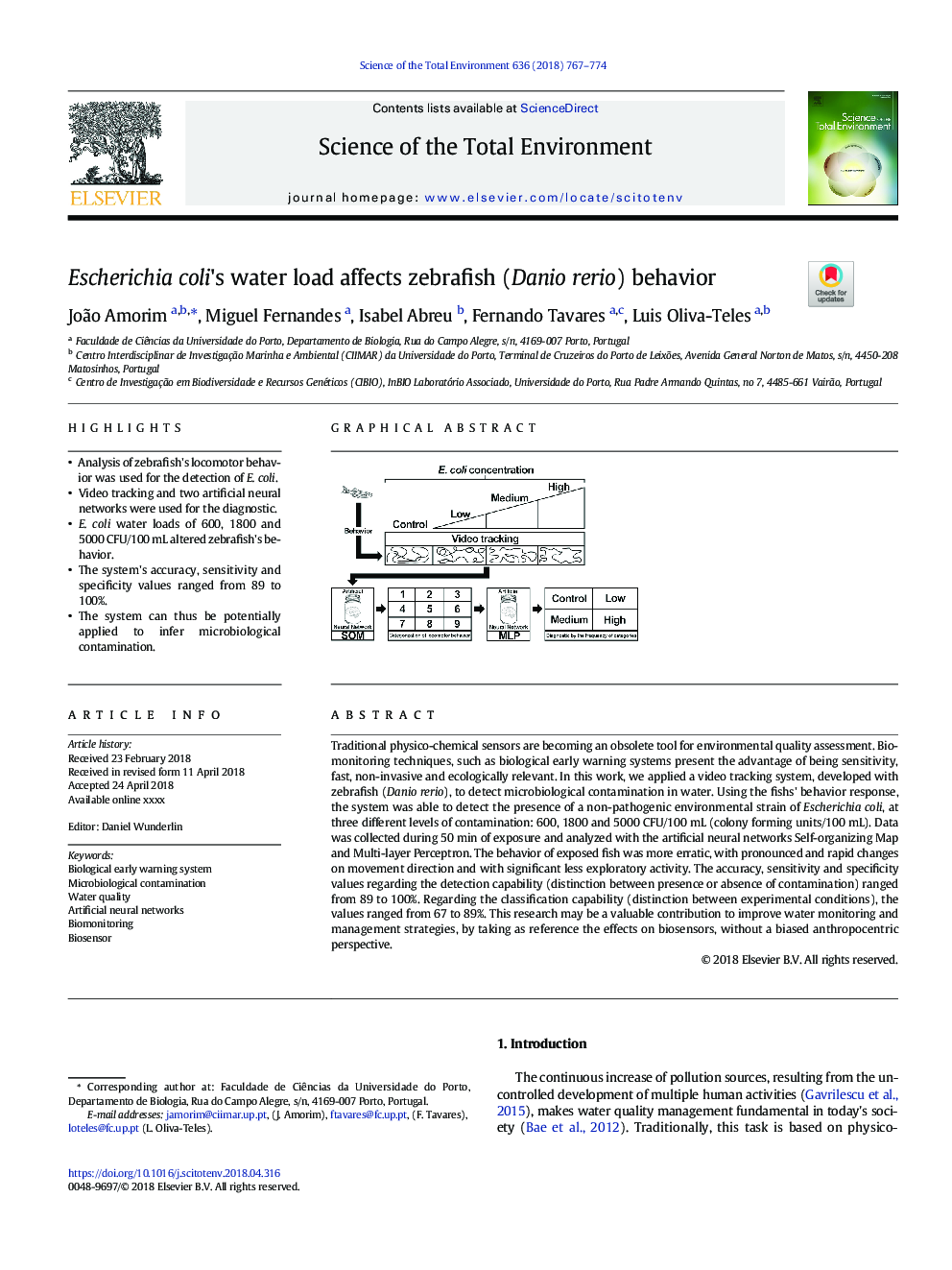 Escherichia coli's water load affects zebrafish (Danio rerio) behavior