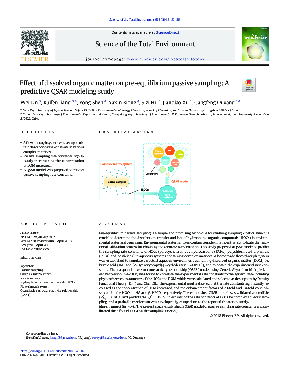 Effect of dissolved organic matter on pre-equilibrium passive sampling: A predictive QSAR modeling study