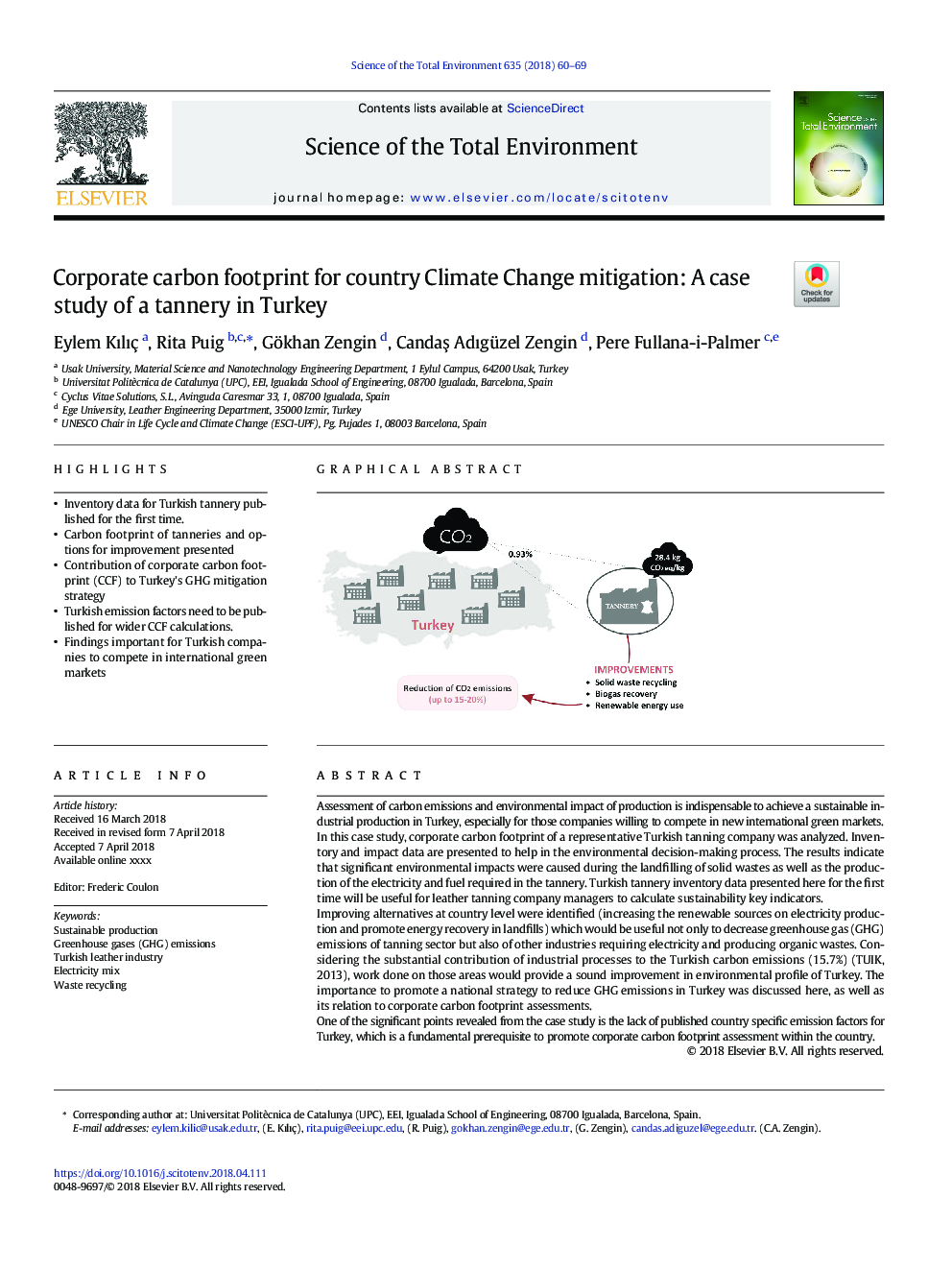 Corporate carbon footprint for country Climate Change mitigation: A case study of a tannery in Turkey