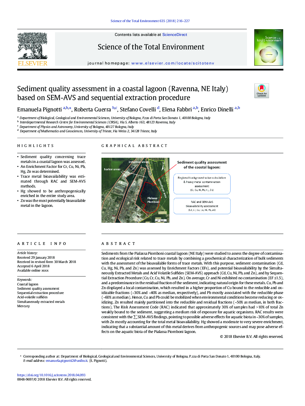 Sediment quality assessment in a coastal lagoon (Ravenna, NE Italy) based on SEM-AVS and sequential extraction procedure