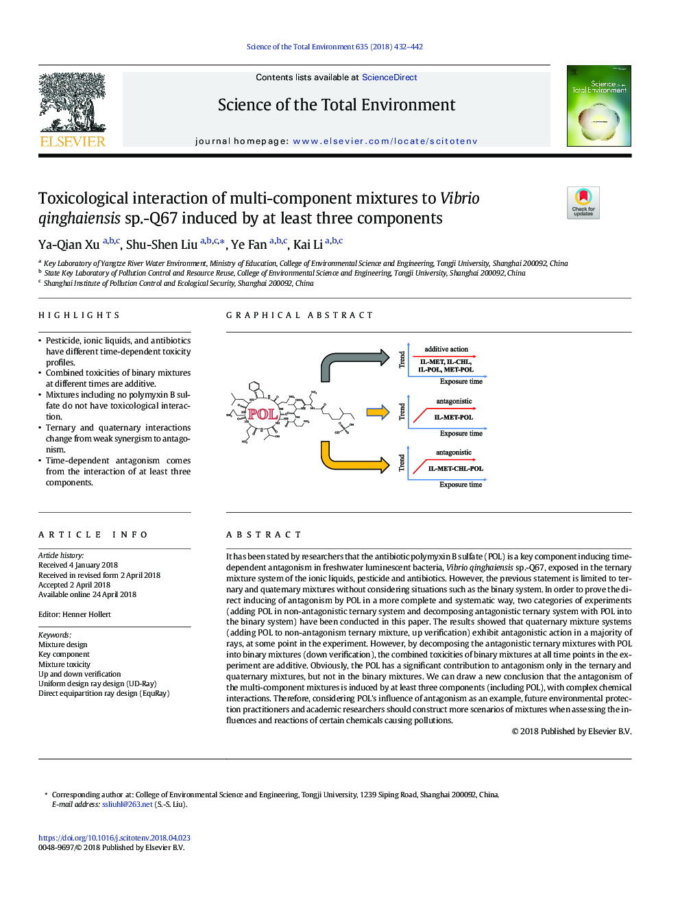 Toxicological interaction of multi-component mixtures to Vibrio qinghaiensis sp.-Q67 induced by at least three components