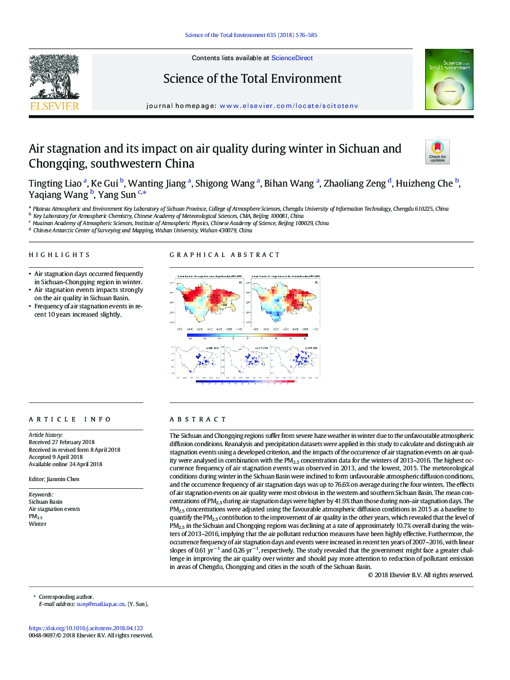 Air stagnation and its impact on air quality during winter in Sichuan and Chongqing, southwestern China