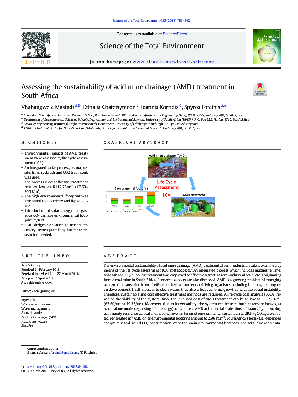 Assessing the sustainability of acid mine drainage (AMD) treatment in South Africa