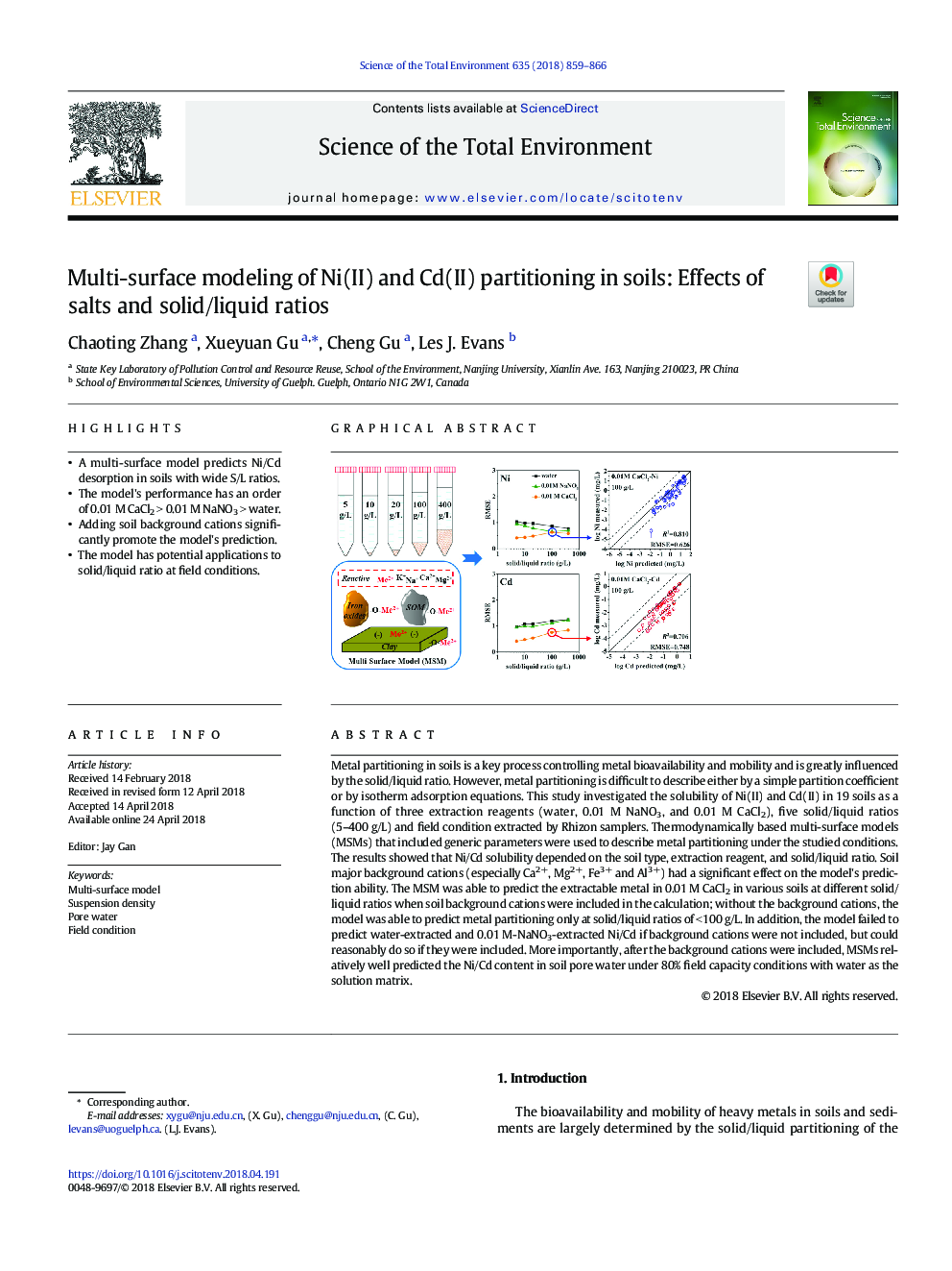 Multi-surface modeling of Ni(II) and Cd(II) partitioning in soils: Effects of salts and solid/liquid ratios