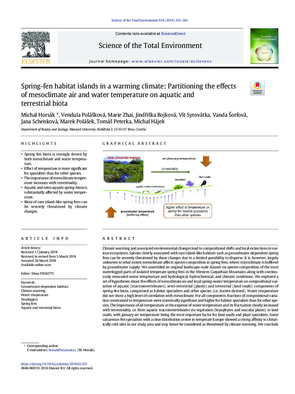 Spring-fen habitat islands in a warming climate: Partitioning the effects of mesoclimate air and water temperature on aquatic and terrestrial biota