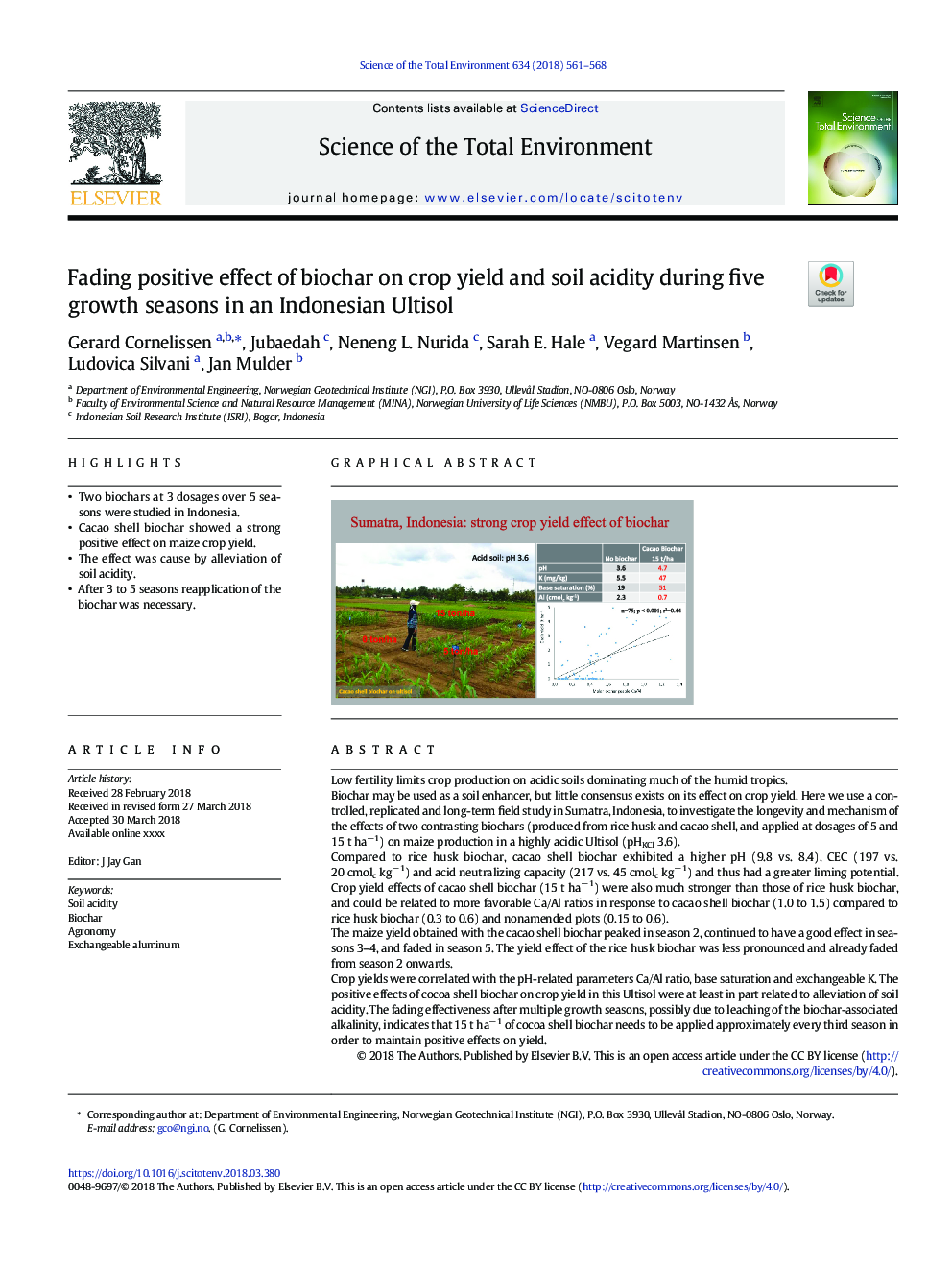 Fading positive effect of biochar on crop yield and soil acidity during five growth seasons in an Indonesian Ultisol