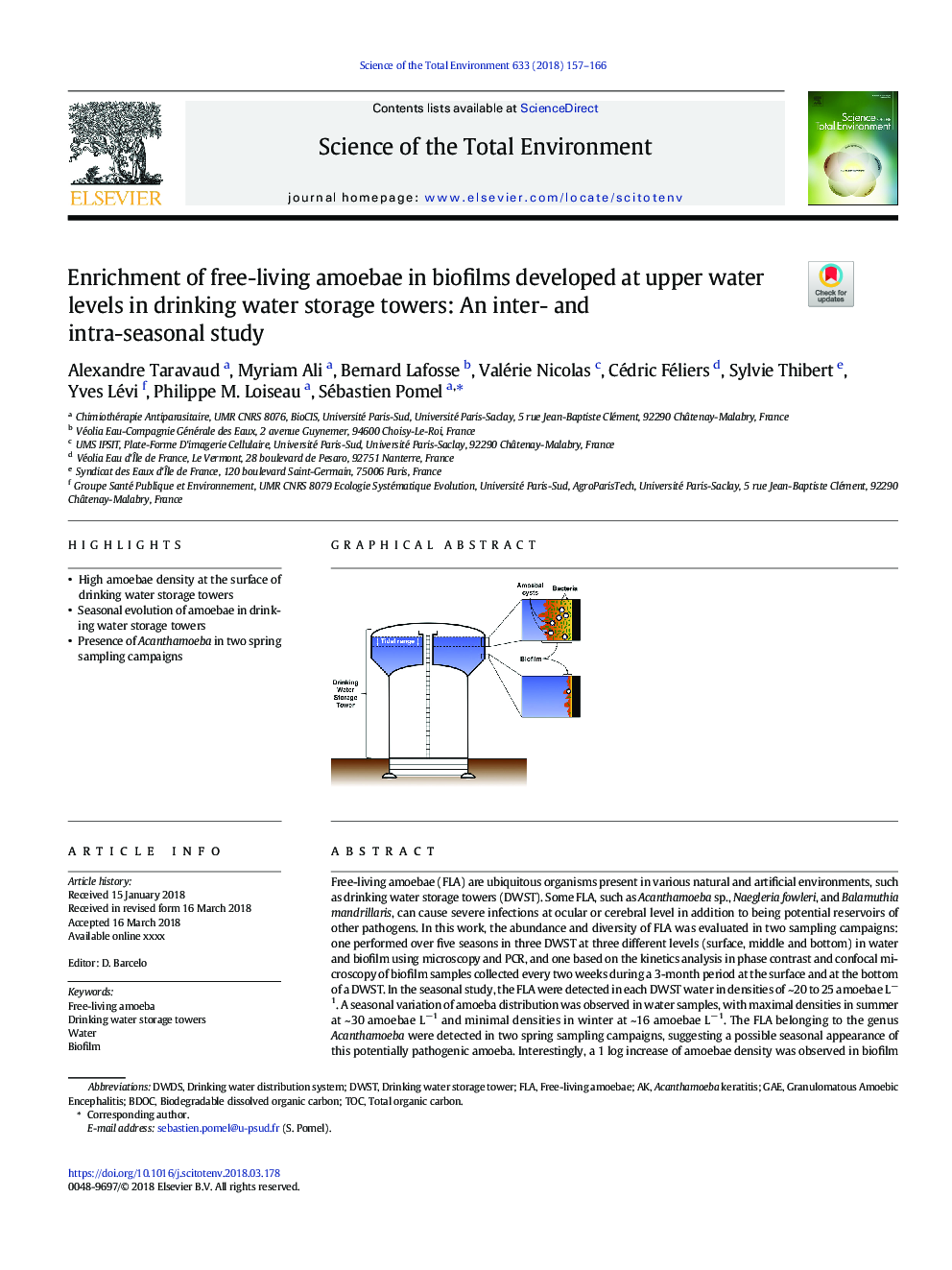 غنی سازی آمیبهای آزاد در بیوفیلم ها در سطوح بالای آب در برج های ذخیره سازی آب آشامیدنی توسعه یافته است: مطالعه بین درون و فصلی 
