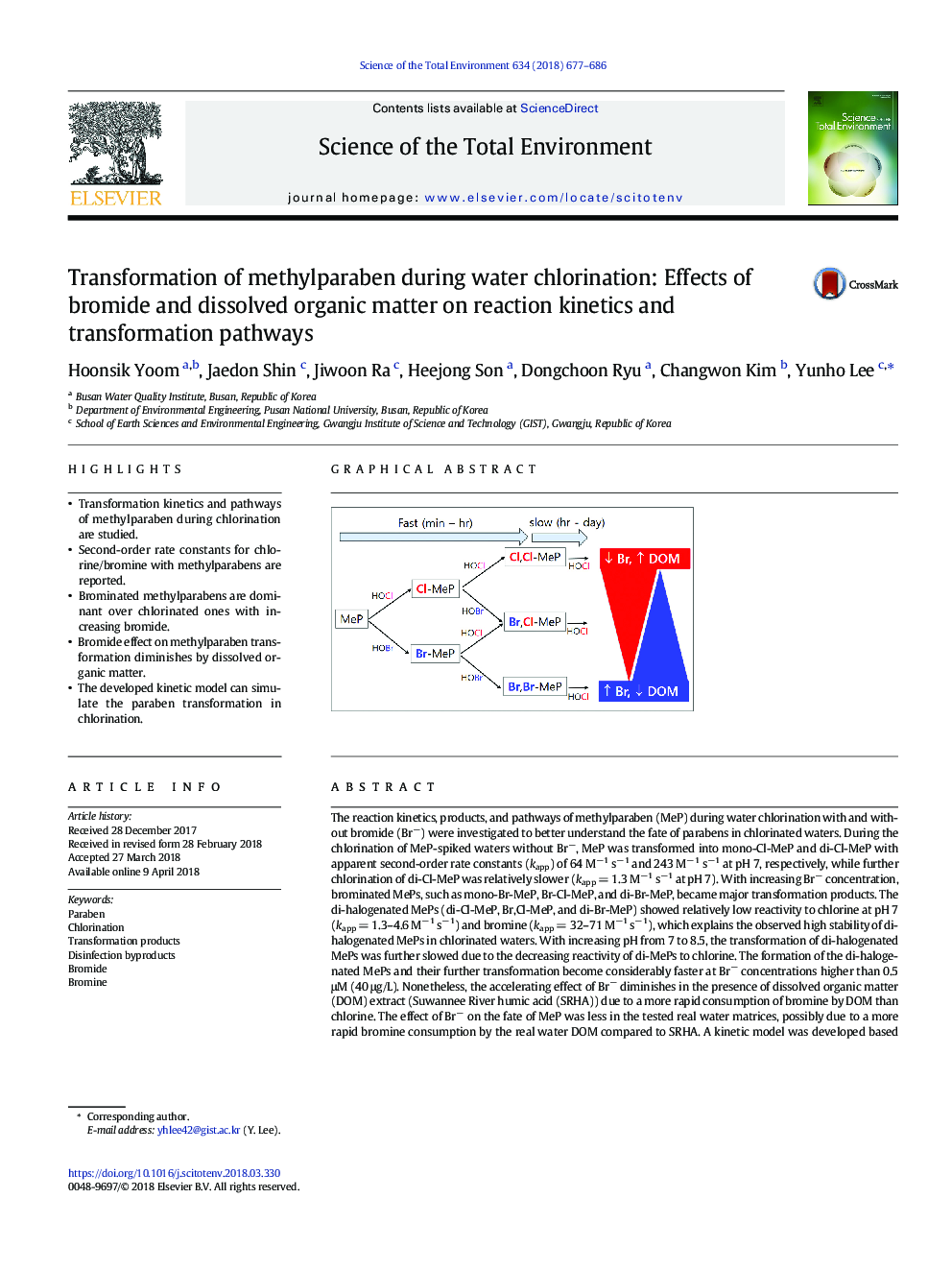 Transformation of methylparaben during water chlorination: Effects of bromide and dissolved organic matter on reaction kinetics and transformation pathways