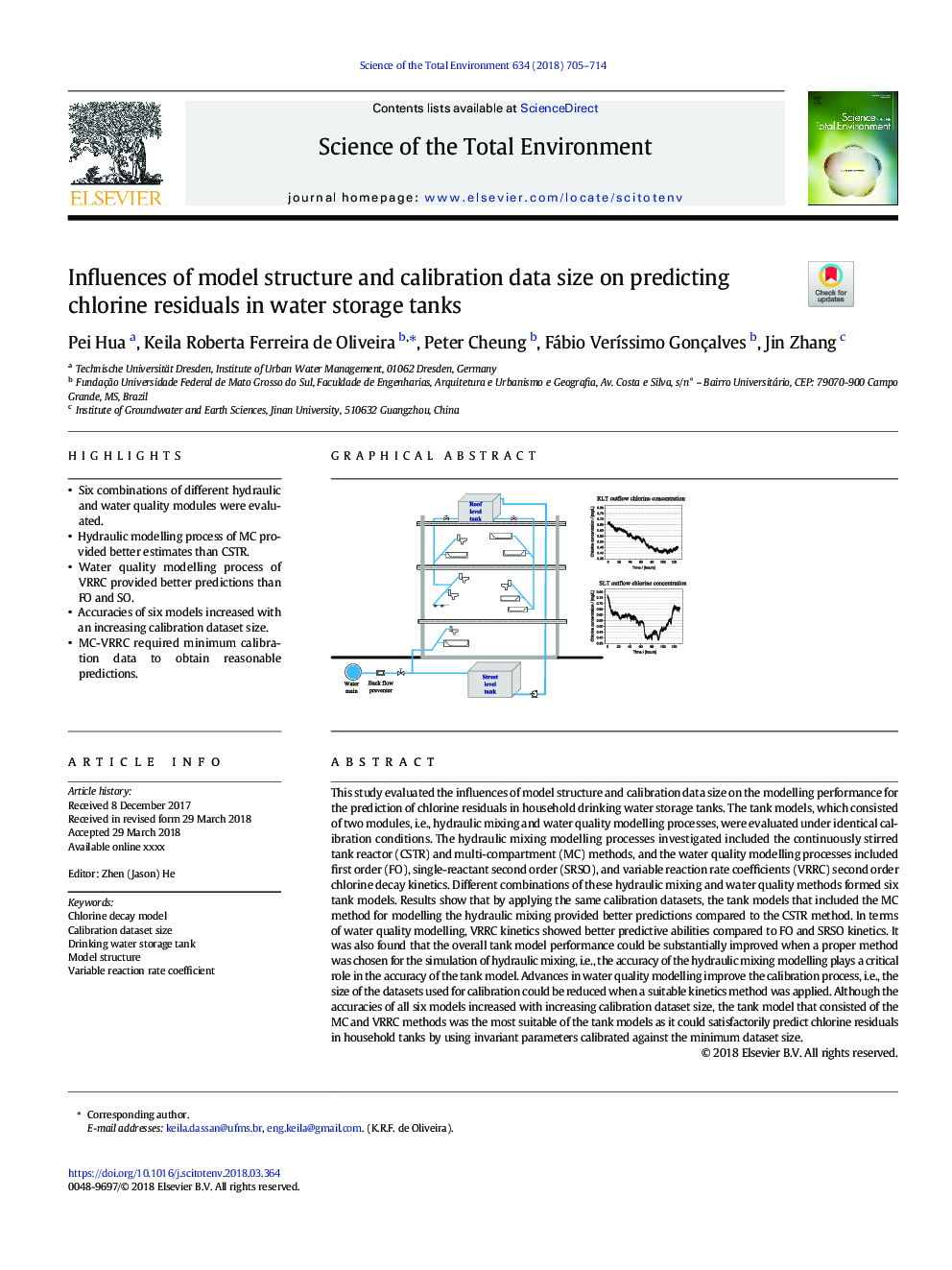 Influences of model structure and calibration data size on predicting chlorine residuals in water storage tanks