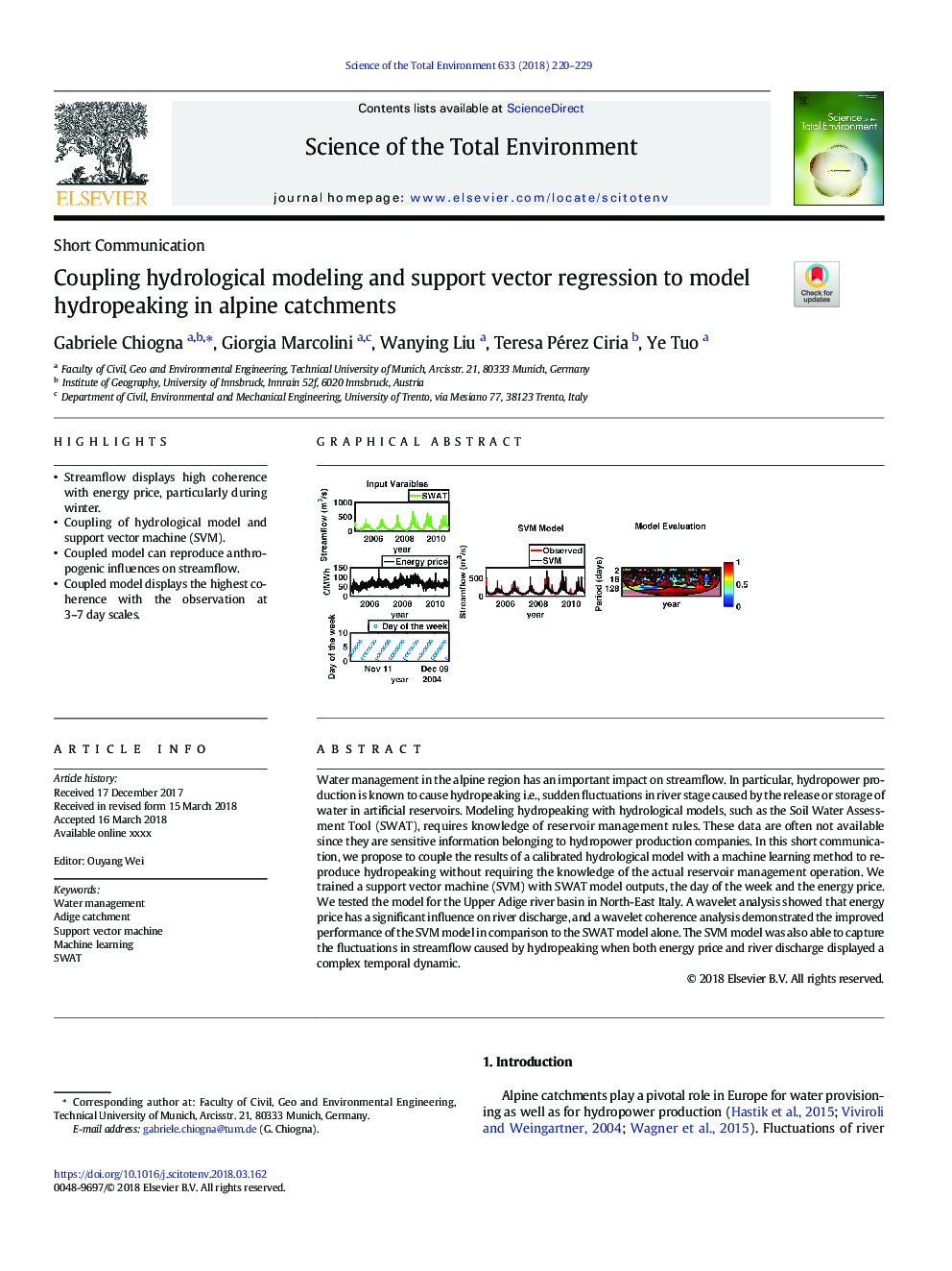 مدلسازی هیدرولوژیکی کوپلینگ و رگرسیون بردار حمایتی به منظور مدل سازی هیدروپیک در حوضه های آلپ 