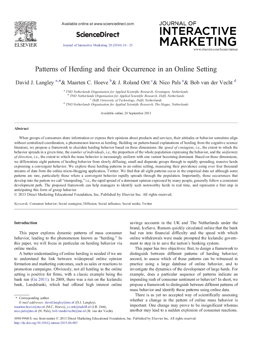 Patterns of Herding and their Occurrence in an Online Setting