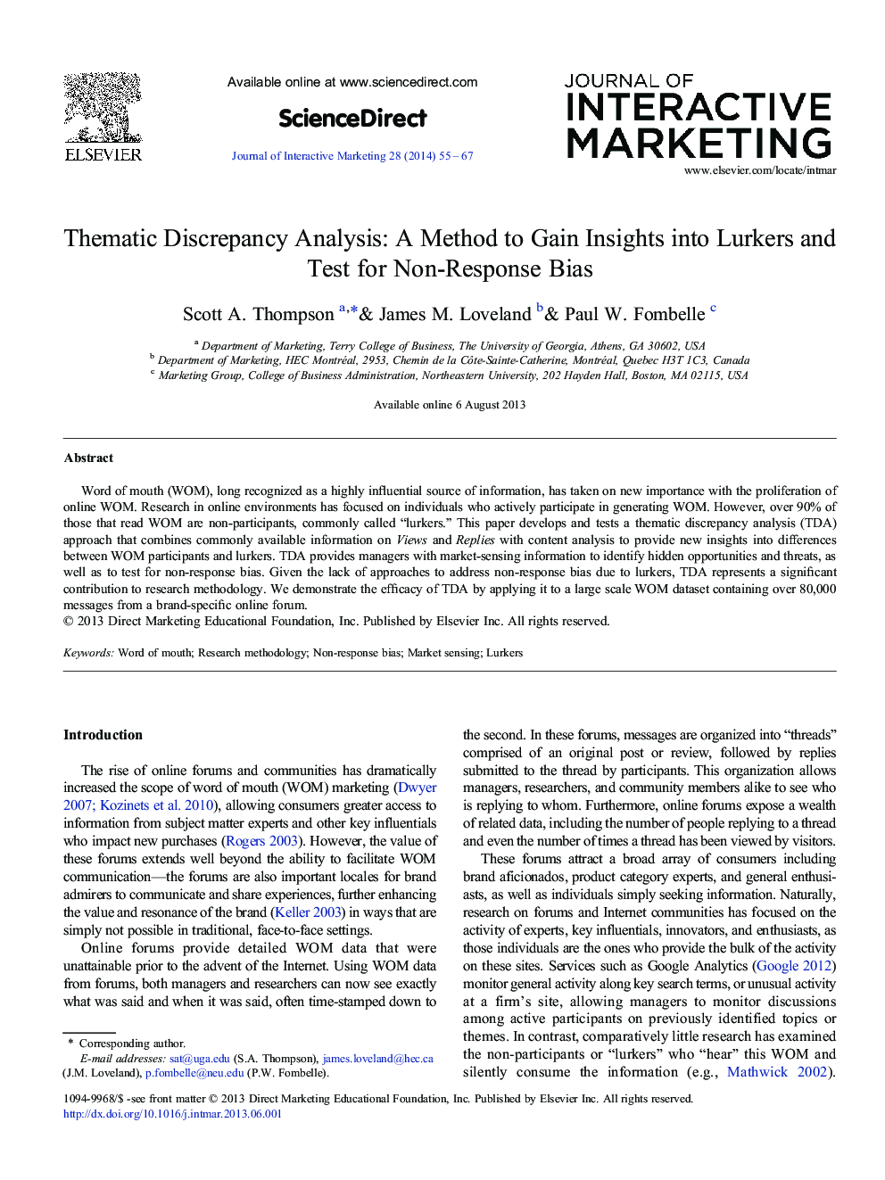 Thematic Discrepancy Analysis: A Method to Gain Insights into Lurkers and Test for Non-Response Bias