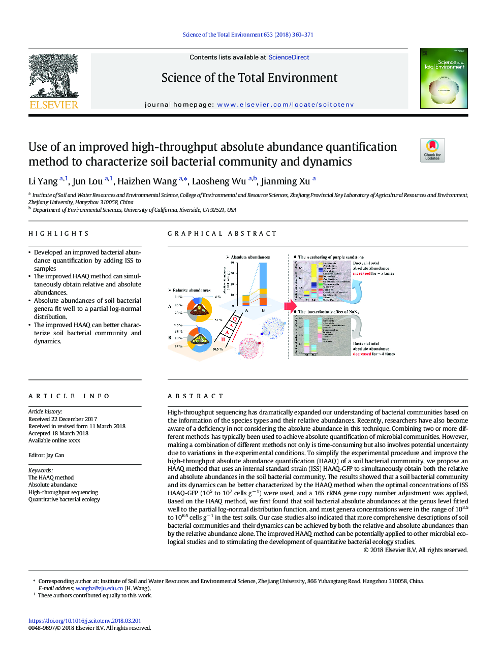 Use of an improved high-throughput absolute abundance quantification method to characterize soil bacterial community and dynamics