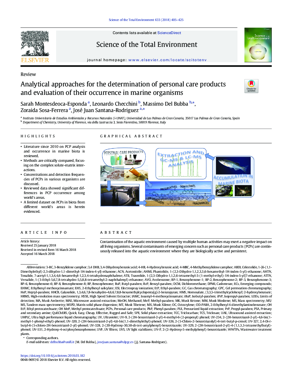 رویکردهای تحلیلی برای تعیین محصولات مراقبت شخصی و ارزیابی وقوع آنها در موجودات دریایی 