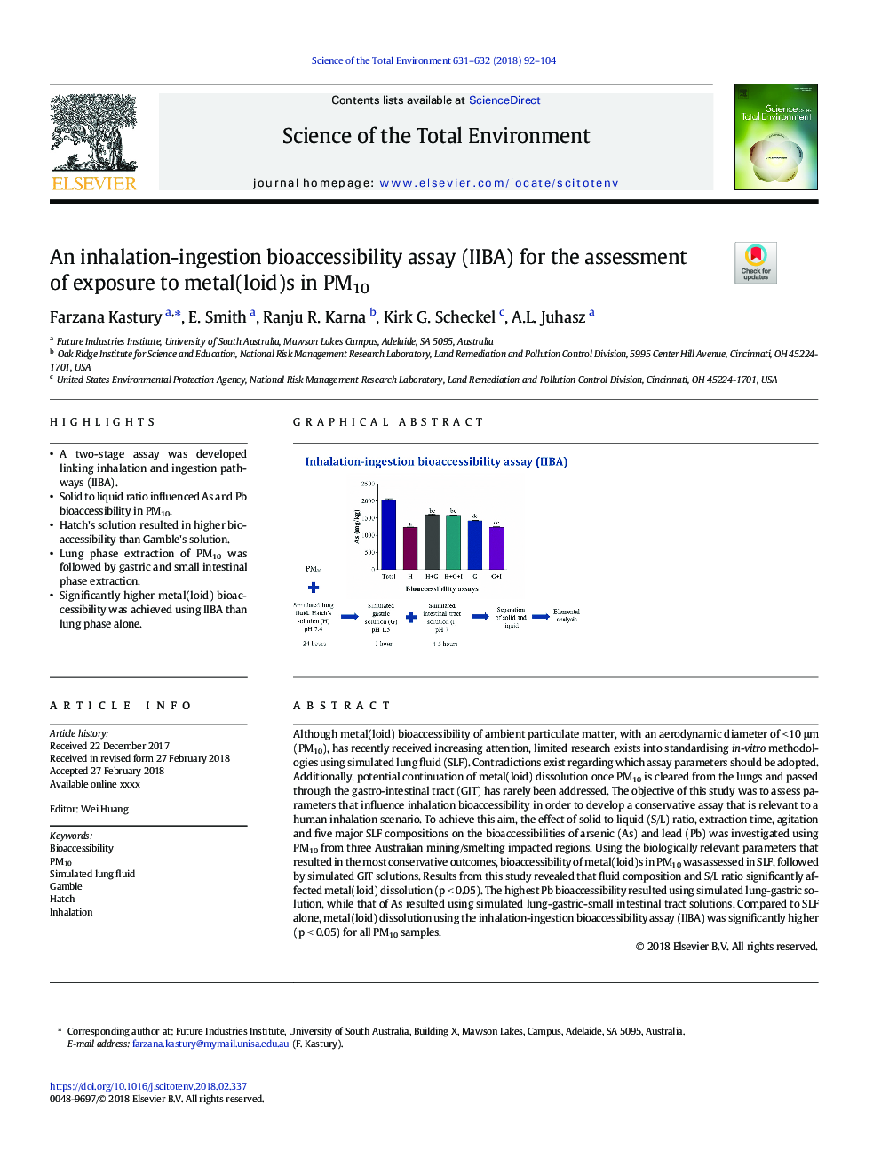 An inhalation-ingestion bioaccessibility assay (IIBA) for the assessment of exposure to metal(loid)s in PM10