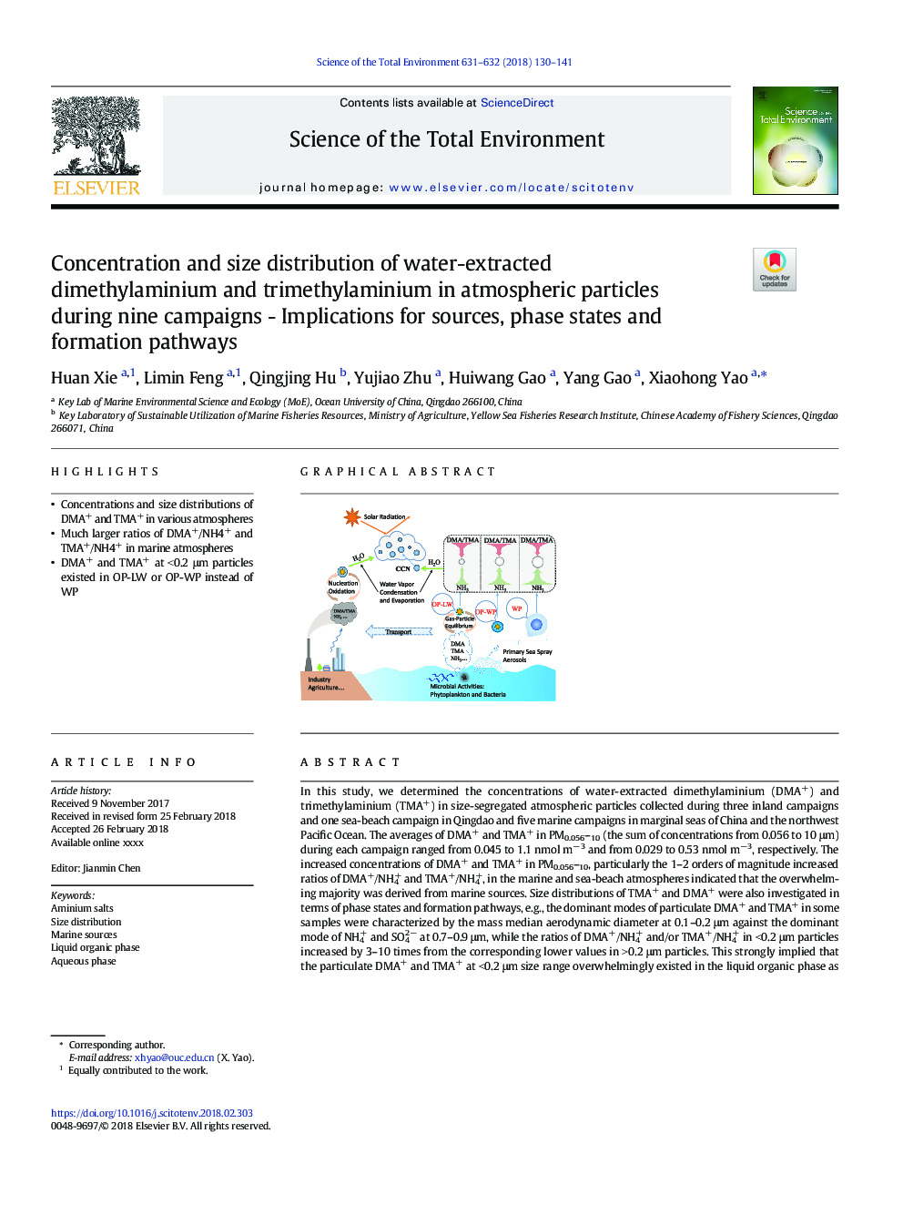 Concentration and size distribution of water-extracted dimethylaminium and trimethylaminium in atmospheric particles during nine campaigns - Implications for sources, phase states and formation pathways