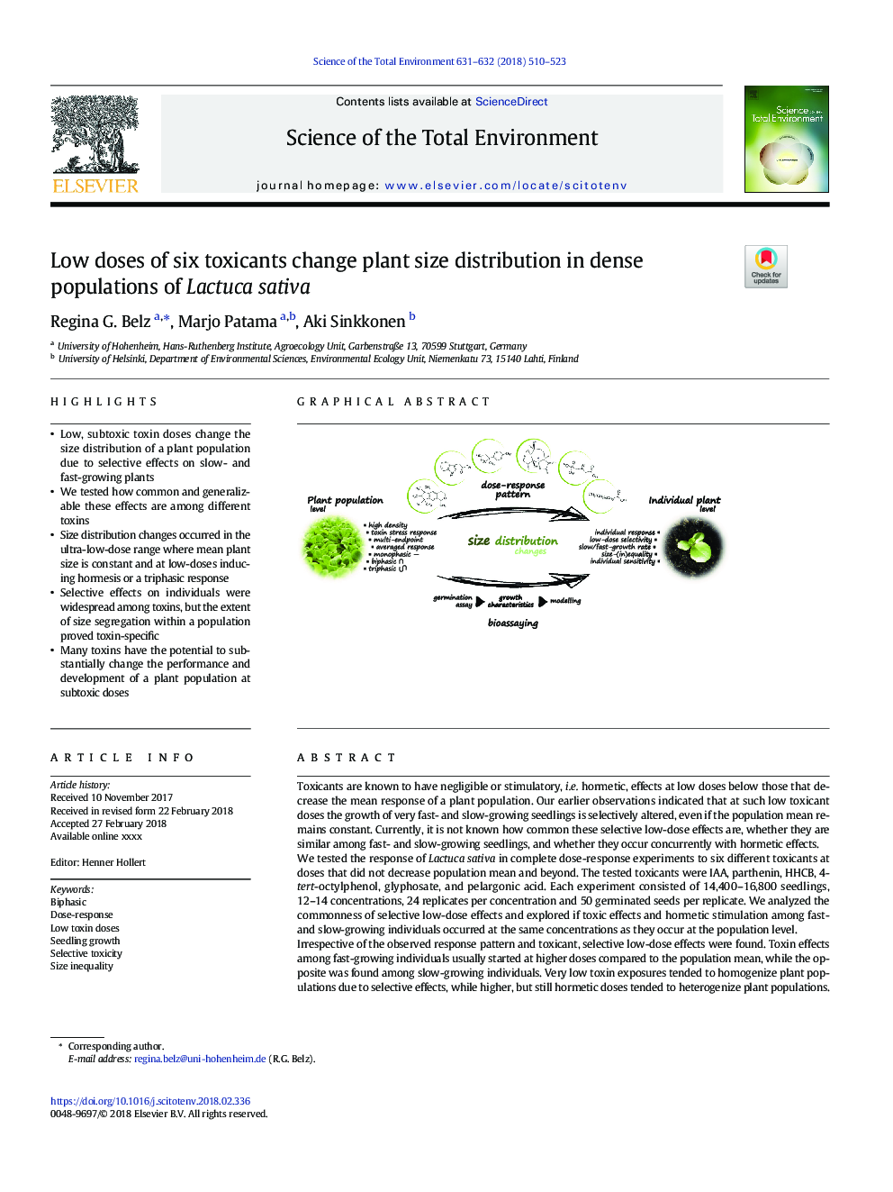 Low doses of six toxicants change plant size distribution in dense populations of Lactuca sativa