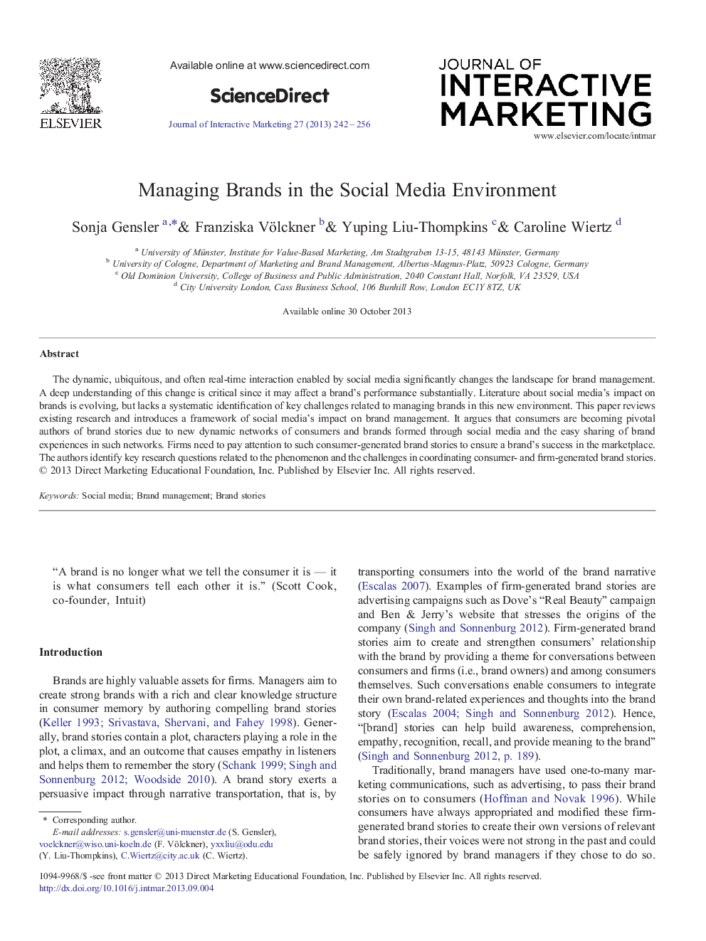 عکس صفحه اول مقاله: Managing Brands in the Social Media Environment Managing Brands in the Social Media Environment