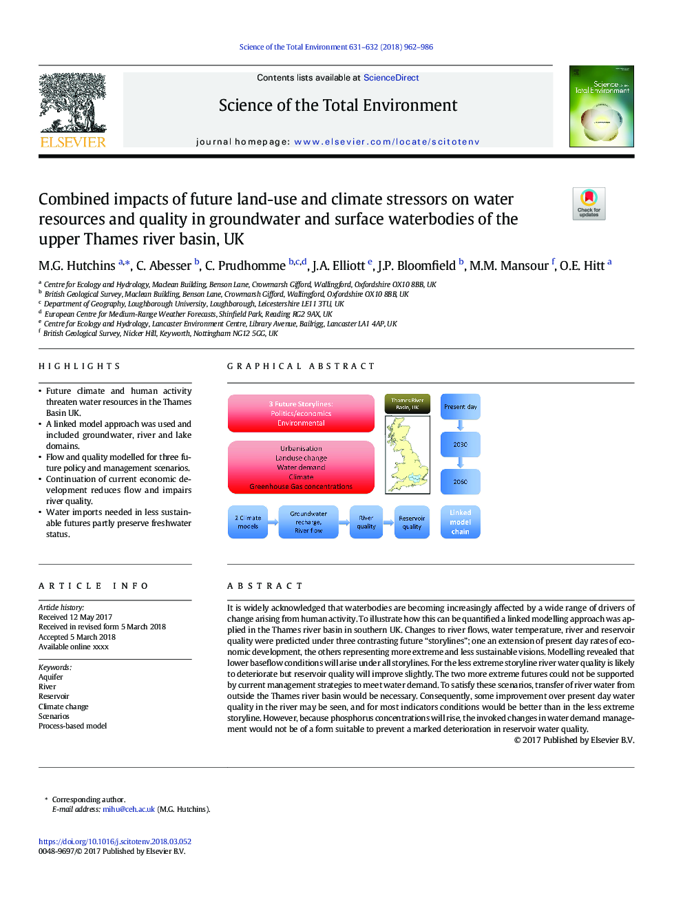 Combined impacts of future land-use and climate stressors on water resources and quality in groundwater and surface waterbodies of the upper Thames river basin, UK