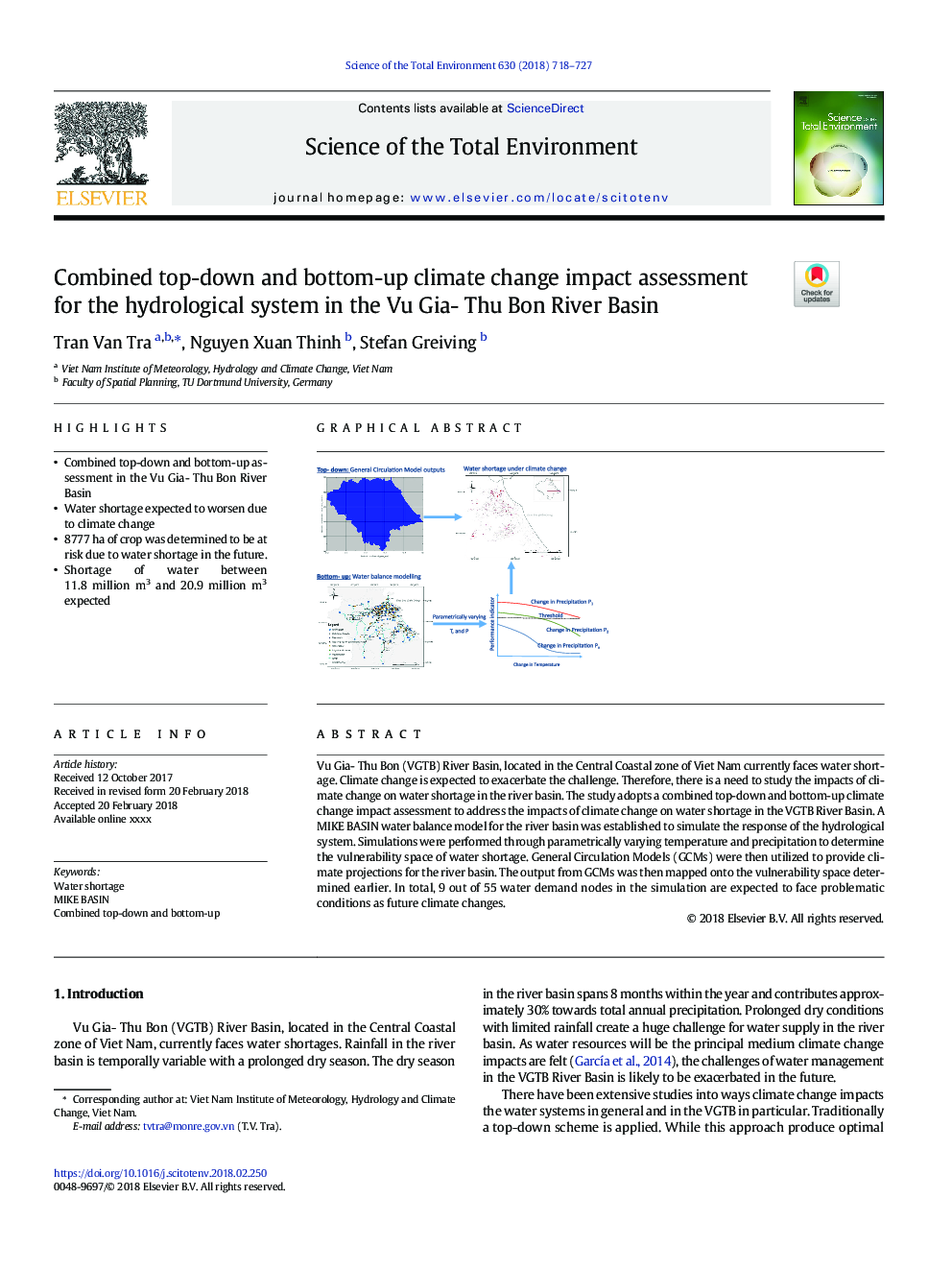 Combined top-down and bottom-up climate change impact assessment for the hydrological system in the Vu Gia- Thu Bon River Basin